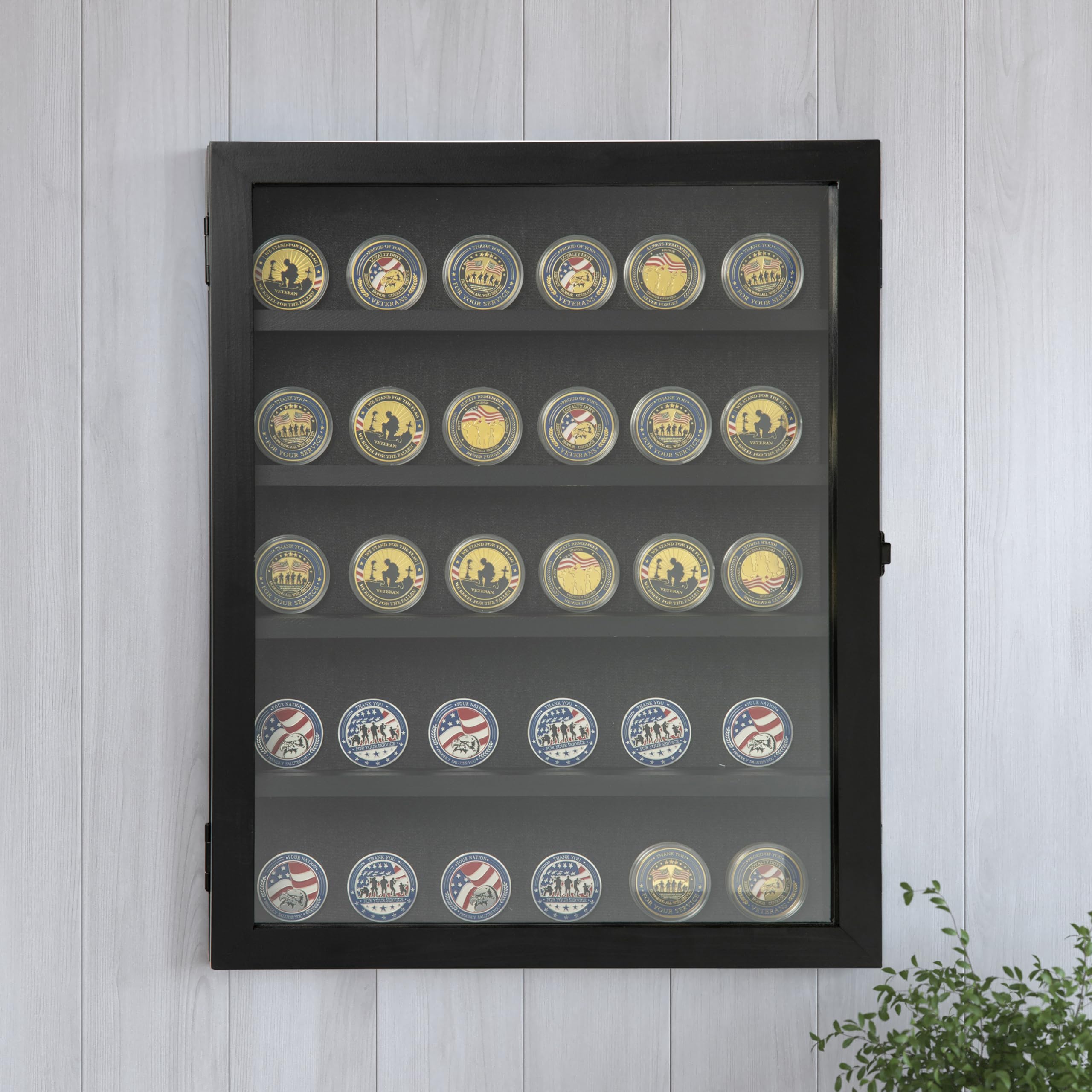 HBCY Creations 14.5x17.5 Black Medals Display Case with Removable Shelves - Solid Wood with Acrylic Window - Anti-Theft Lock with 2 Keys - for Mementos and Keepsakes