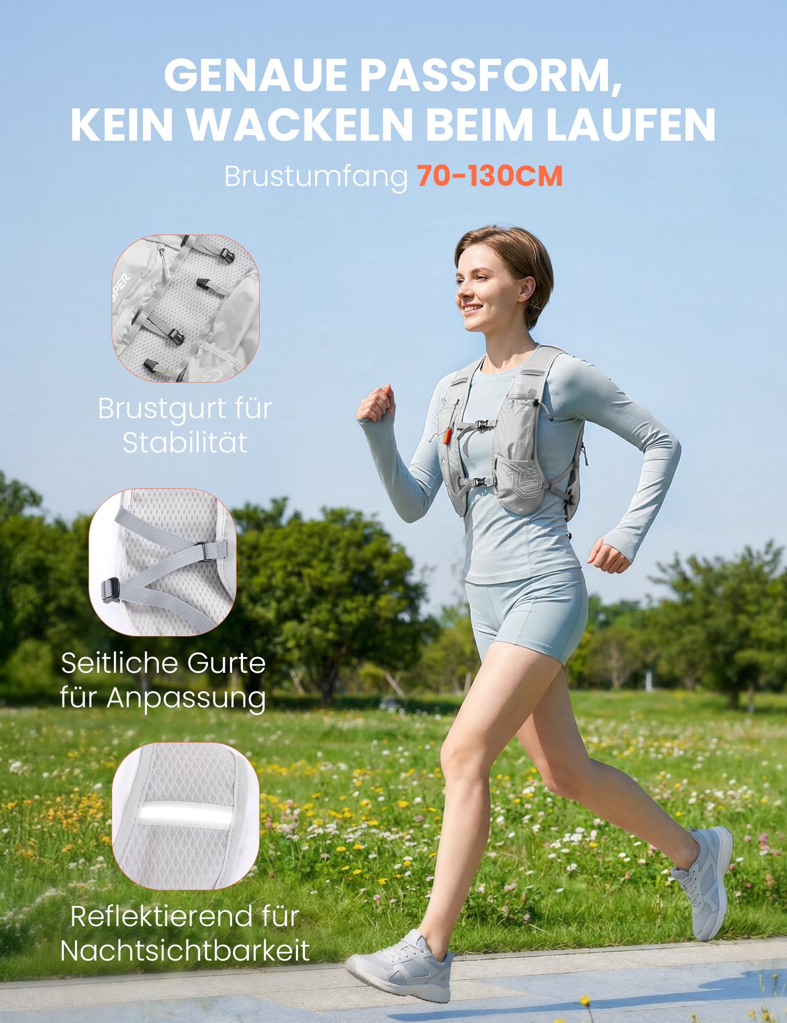SKYSPER Laufweste für Damen Herren 12L Laufrucksack mit 500ml Trinkflasche Reflektierende Trinkweste Laufen Atmungsaktives Running Vest mit Handyfach für Trailrunning Marathon Joggen