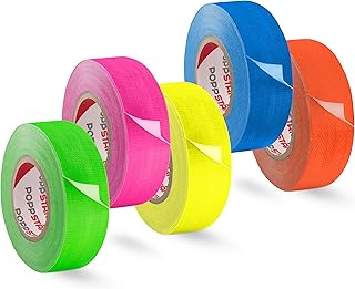 POPPSTAR 5x Neon Klebeband 25mm x 10m, fluoreszierendes Gewebeklebeband, gelb, grün, rot, blau, rosa