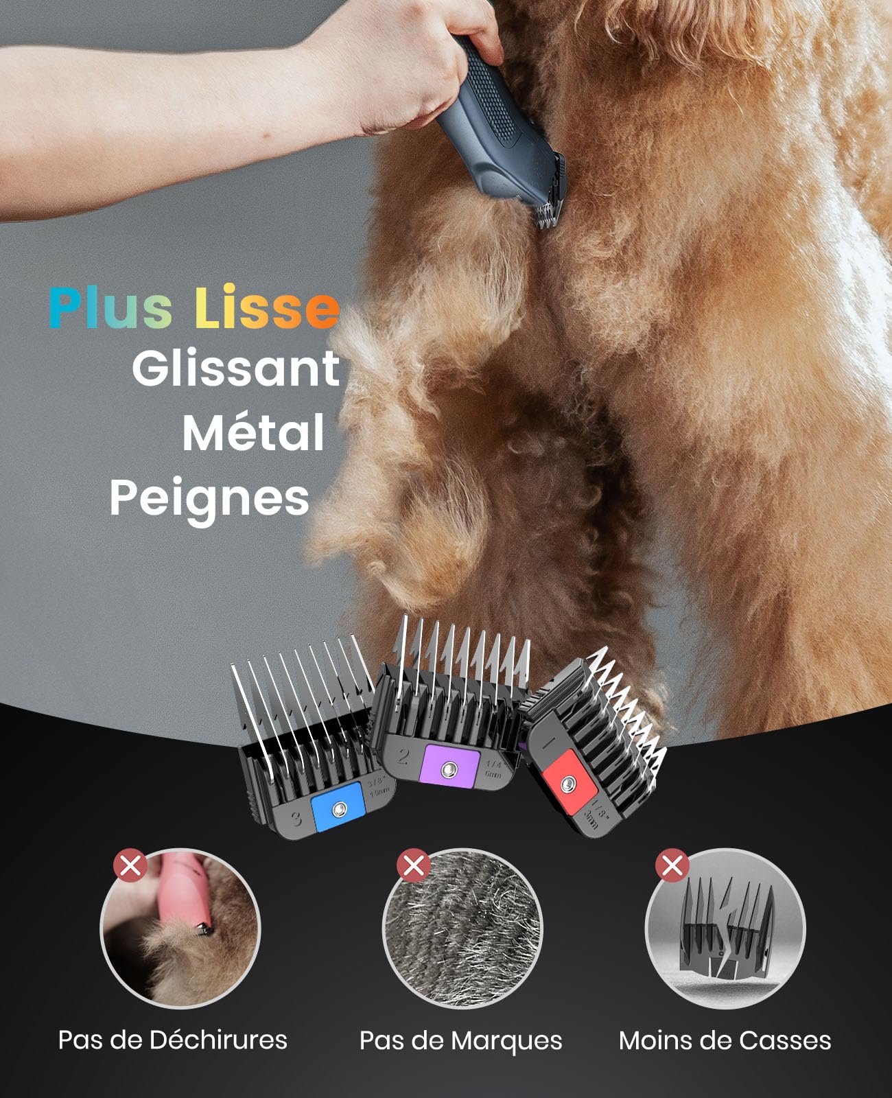 oneisall Tondeuse Professionnelle pour Chiens à Poils long epais, Tondeuse Chiens et Chats puissante, 2 Vitesses Silencieuse pour Animaux à Poils Epais|Longs|Bouclés, Batterie Amovible.