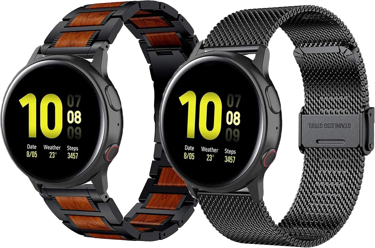 Bands for Garmin Vivoactive 3, 20mm Red Sandalwood+Mesh Stainless Steel Band for Forerunner645/245, Galaxy Watch 42mm/Galaxy Watch Active 2 40mm/44mm/Galaxy Watch 3 41mm-2Pack
