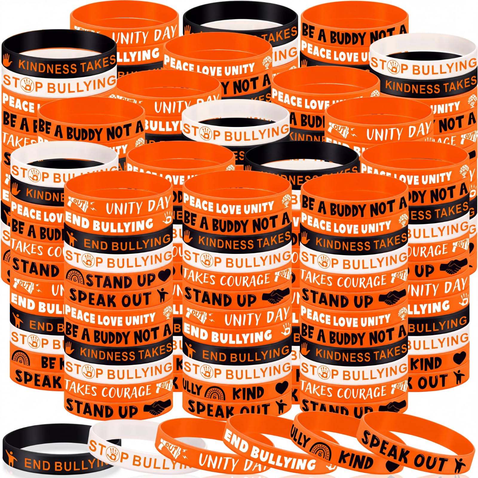 Landical 120 Pcs Anti Bullying Awareness Bracelet Bulk Against Bullying Silicone Bracelet Motivational Silicone Wristbands for Awareness Fundraising