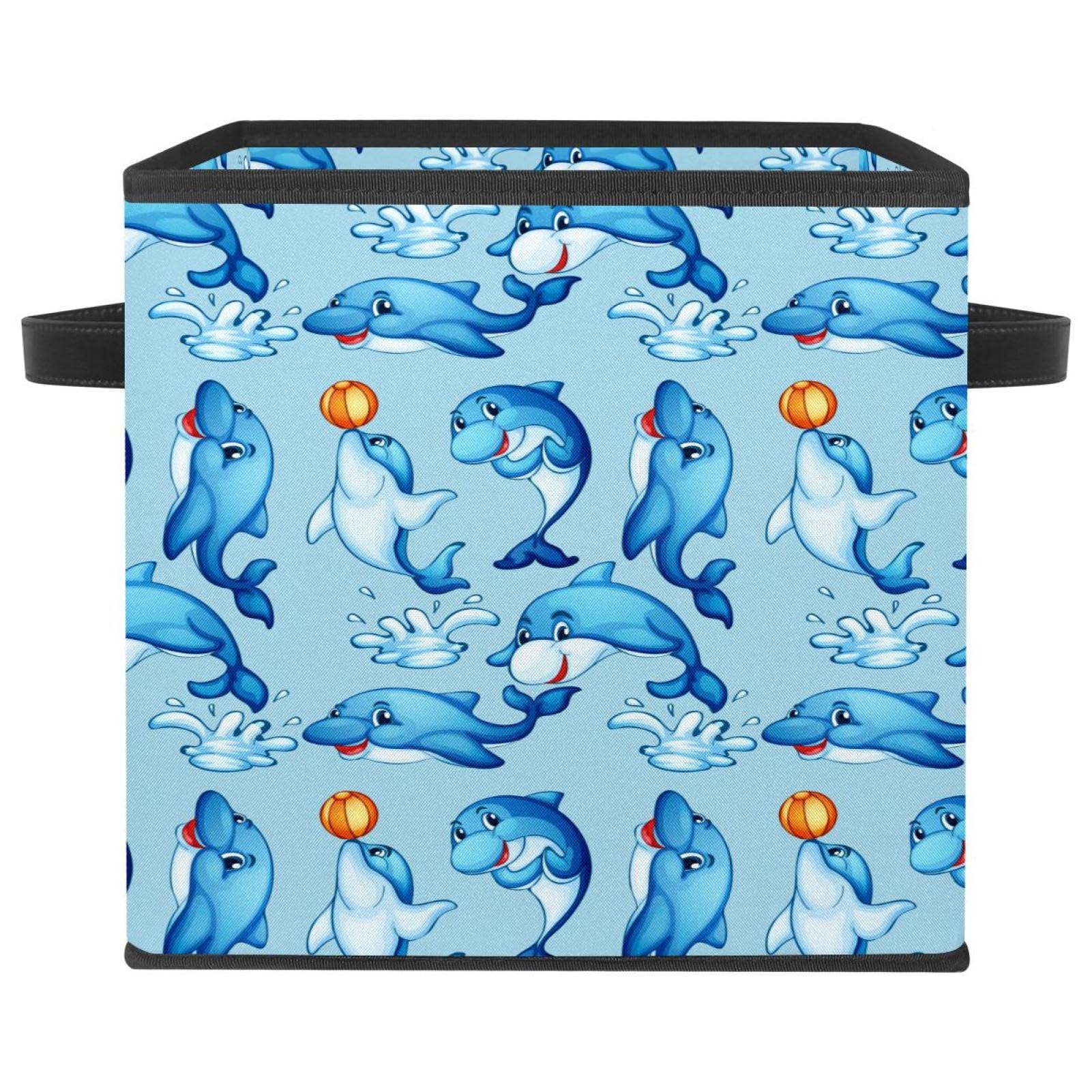 Boîte de rangement pliable tissu cube poignées panier jouets vêtements dauphins