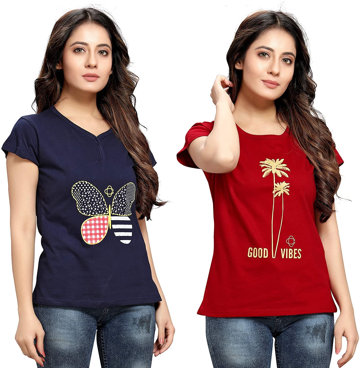 ASK - JS - LCD & CO - Girl's/Women's Printed Regular T-Shirt-(Color and Design May Slightly Vary)-New Model-103