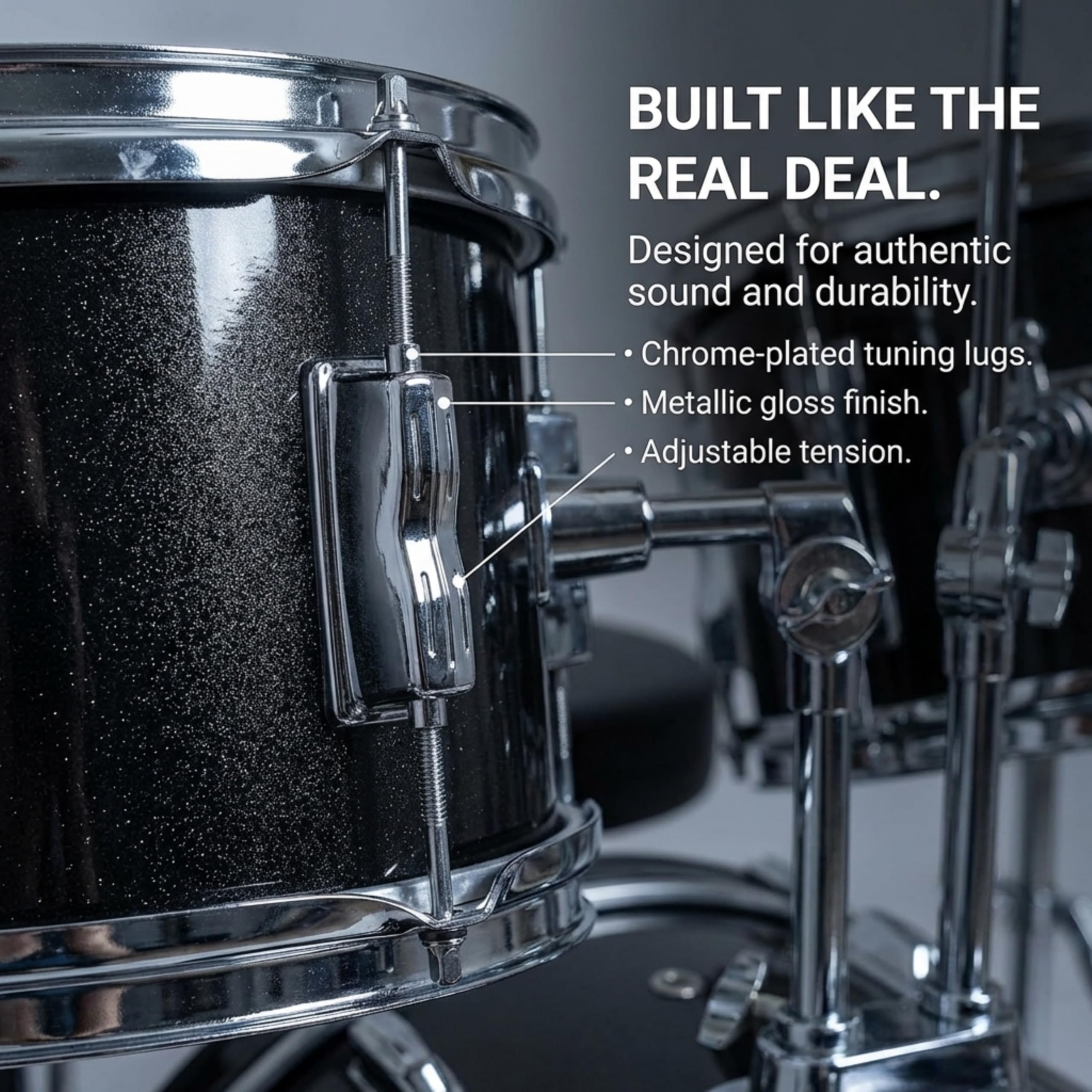 Music Alley DBJK02-BK 3-teiliges Anfänger-Drumkit für Kinder - Schwarz -inch schwarz