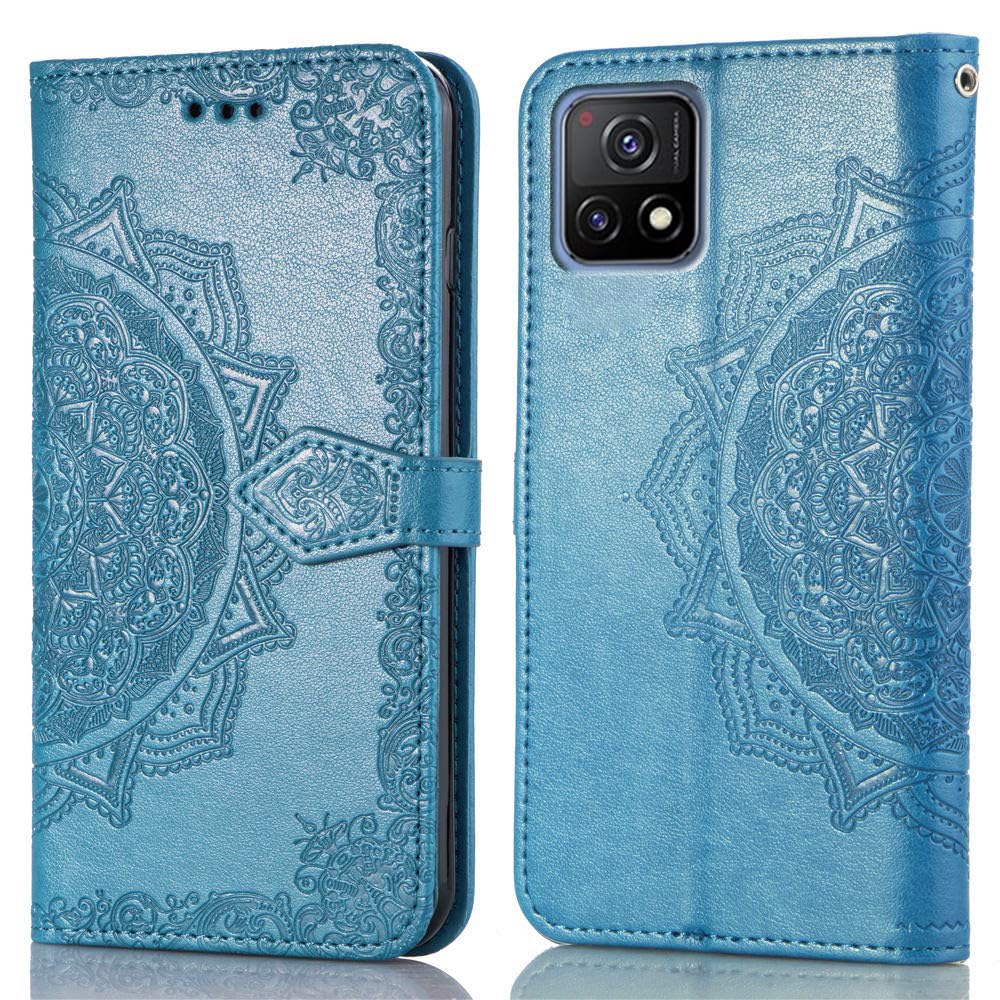 ClickCase Queen Series, Faux Leather Flower Embossing Wallet Flip case Magnetic Closure Flip Cover for vivo Y72 5G (Sky Blue)
