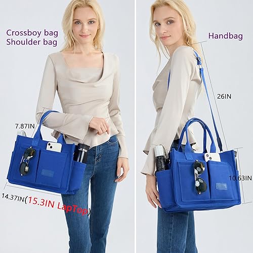 Vista 3 de Bolso de mano para mujer con compartimentos, bolso grande de lona para mujer, bolso cruzado de trabajo, portátil, bolsa de libros, bolsos de hombro