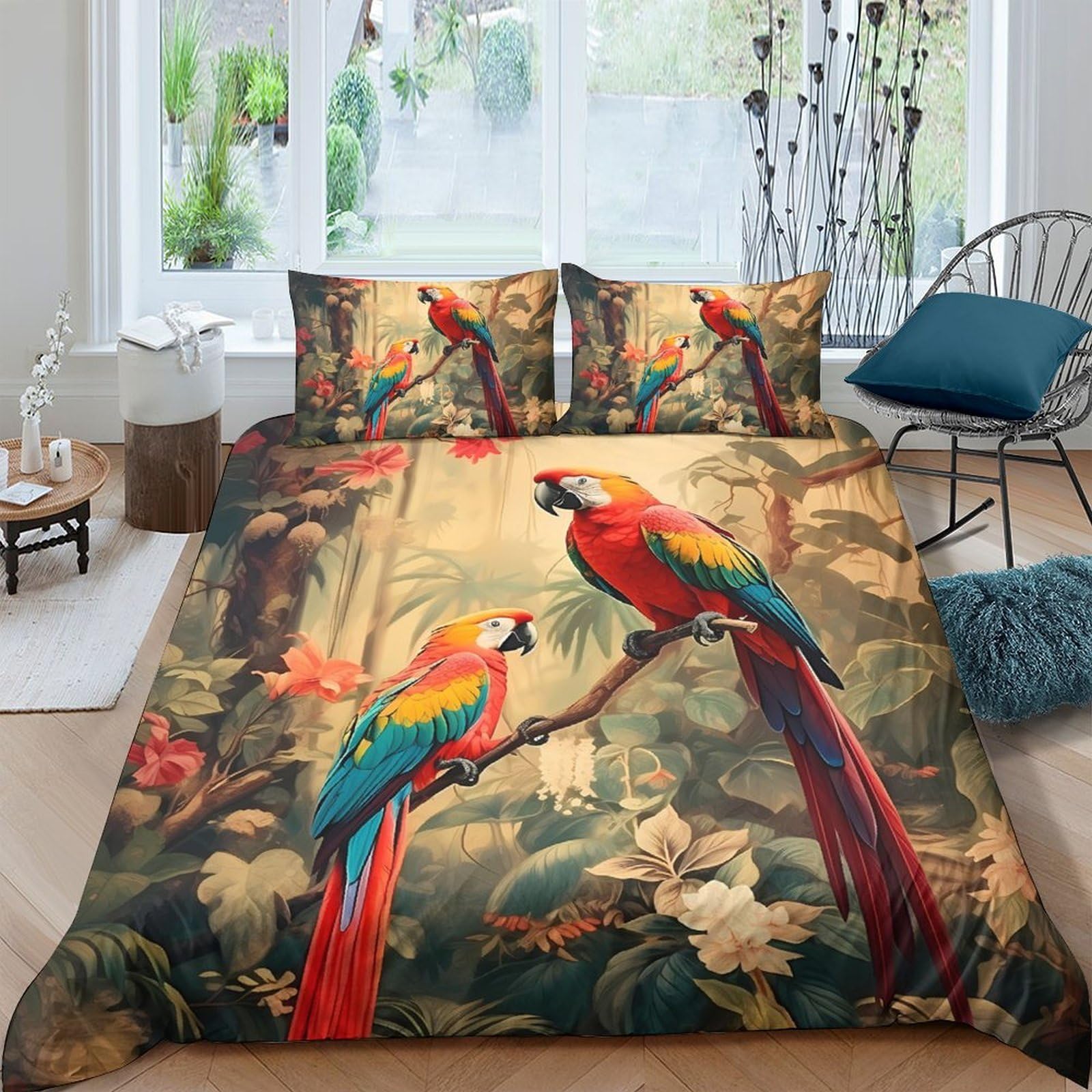 Ctjqhvkz Style-6 3D Printed Tropical Parrot Fitted Sheet Microfiber Soft Jungle Bird Mattress Cover Bedroom Decor Easy Care Single（135X200cm）