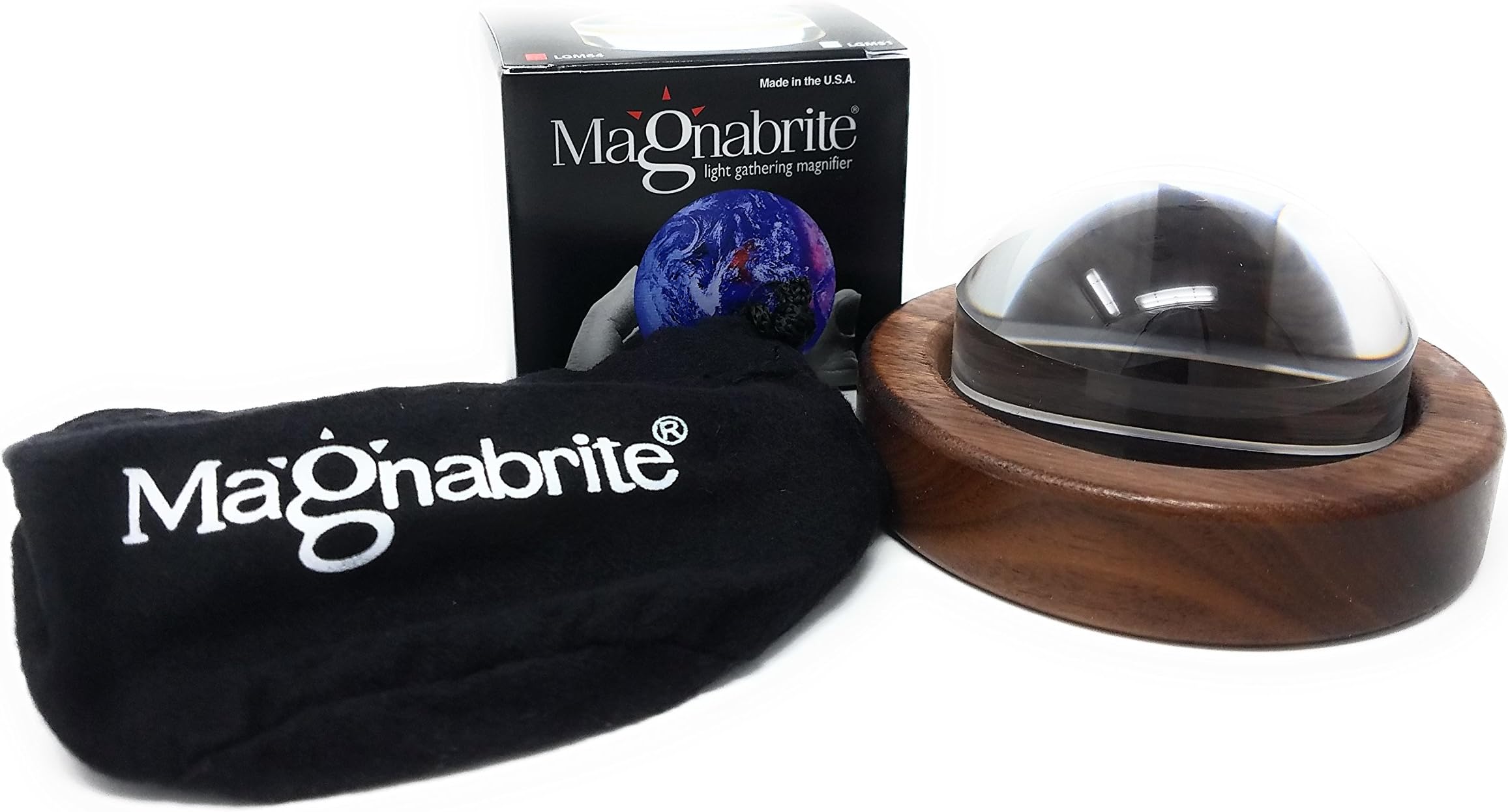 Magnabrite 2.5 inch Light Gathering Dome Magnifier with Round Walnut Base, new