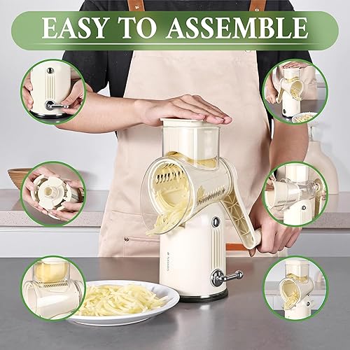 Miniatura 3 de Rallador rotativo de queso con asa, accesorios de cocina, rebanador de pepino, rallador de ensalada de verduras, rallador de verduras - rallador de