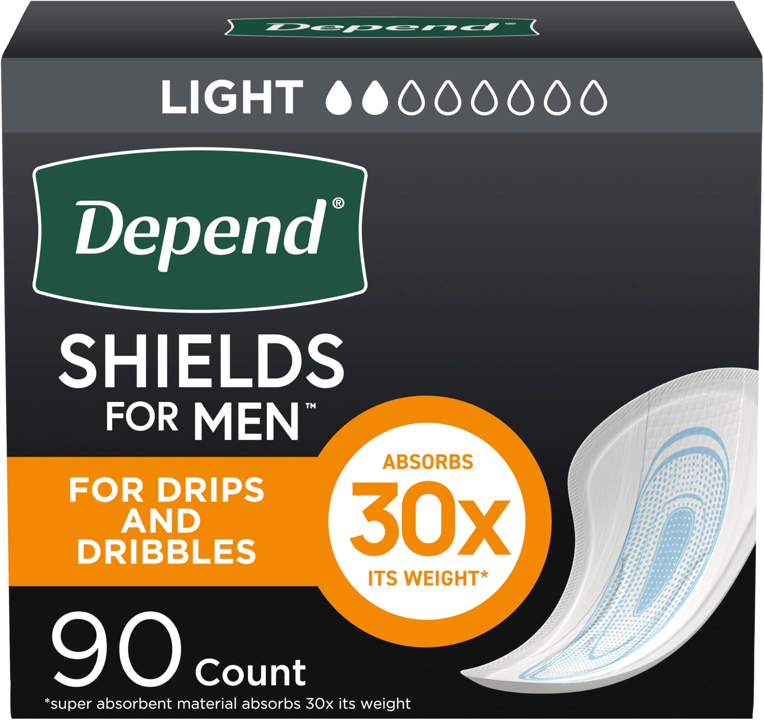 Depend Shields 失禁パッド 男性用 光吸収性 90枚 (パッケージは異なる場合があります)
