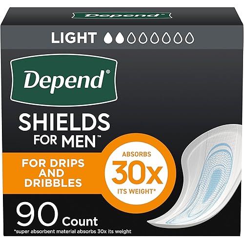Depend Shields Incontinence Pads for Men, Light Absorbency, 90 Count (Packaging May Vary)