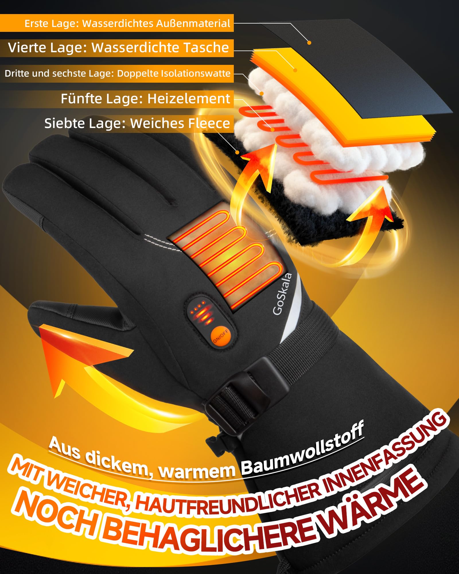 Beheizbare Handschuhe Damen Herren Elektrische Handschuhe Mit Heizung 7.4V 6000mAh Akku, Touchscreen Skihandschuhe Winterhandschuhe Warm Fahrradhandschuhe Outdoor Thermohandschuhe