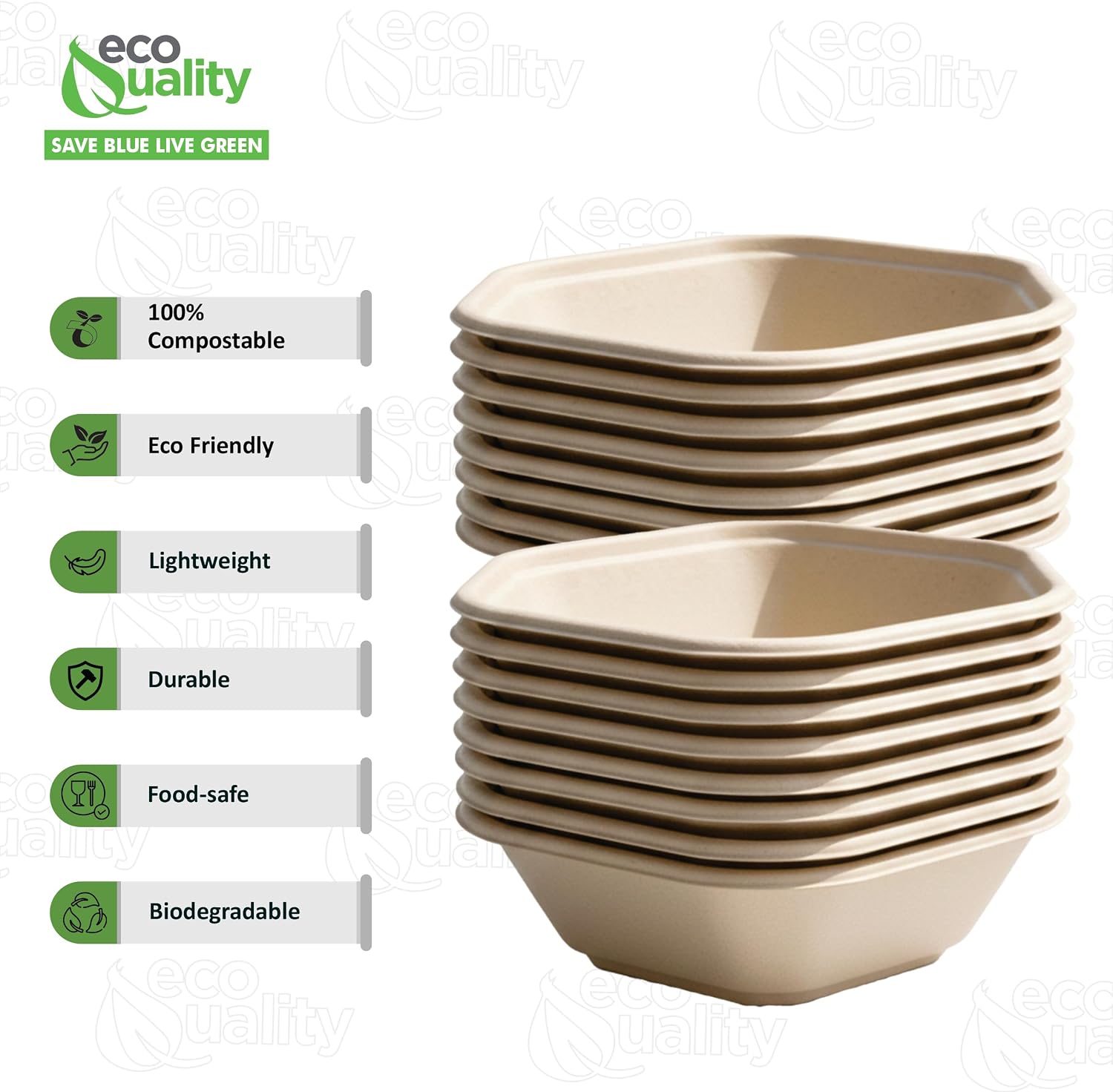 EcoQuality 24oz Hexagon Compostable Bowl No Lid – Disposable Fiber Food Bowl for Hot and Cold Meals, Eco Friendly Serving Container for Office, Travel, Catering, Party and Events (50) image 2