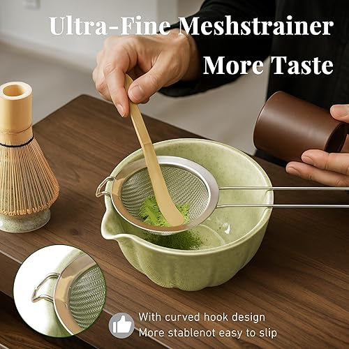Miniatura 3 de Juego de batidor de matcha, 7 piezas de cerámica Matcha Kit incluye cuenco de matcha con boquilla, batidor de matcha y soporte, cuchara de bambú,