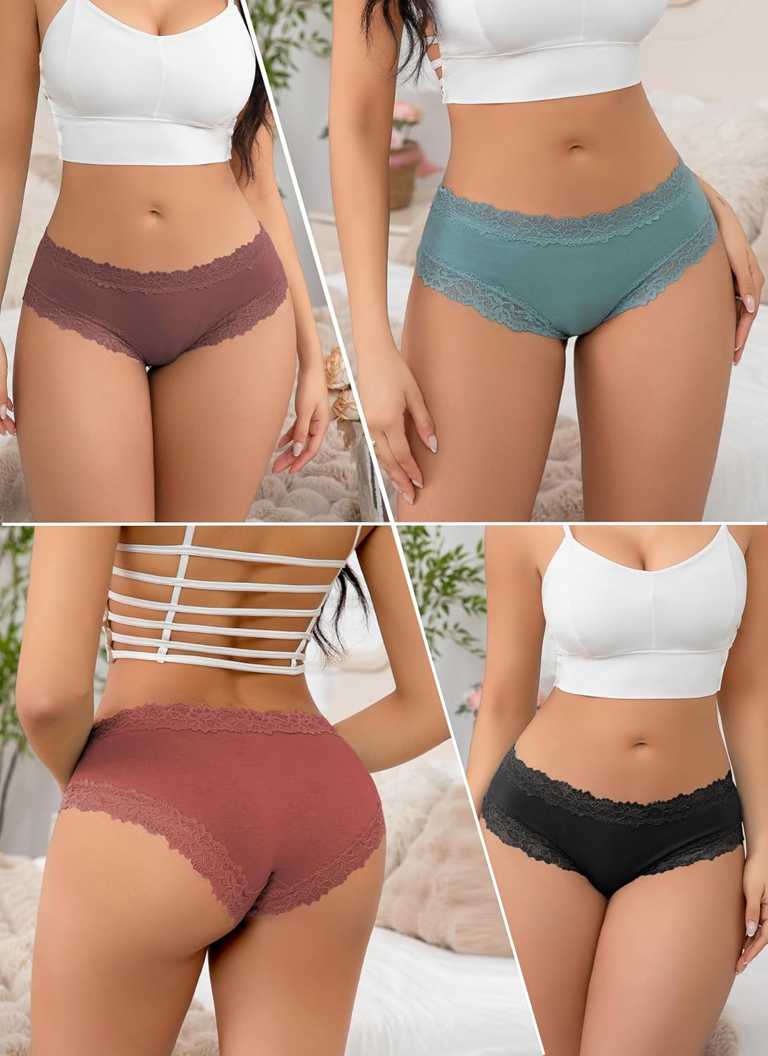 Bikini Underwear For Women Cute Undies Sexy Cotton Panties Cotton Cheekster Lacey Lace Trim Underwear For Women Pack - Image 2