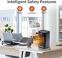 Vista 5 de Comfort Zone Digital Desktop Heater, 1500W/1000W, ECO Mode, Thermostat, Remote Control, 12H Timer, Tip-Over & Overheat Protection, Portable Electric