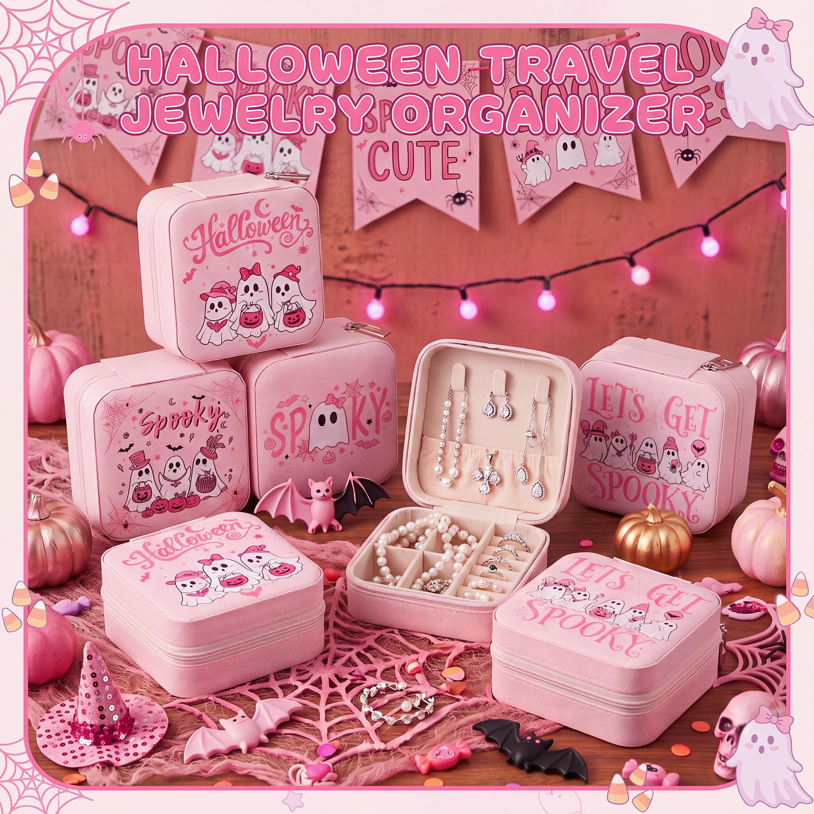 Tondiamo 12 pz rosa mini scatola di gioielli di Halloween Bulk Spooky