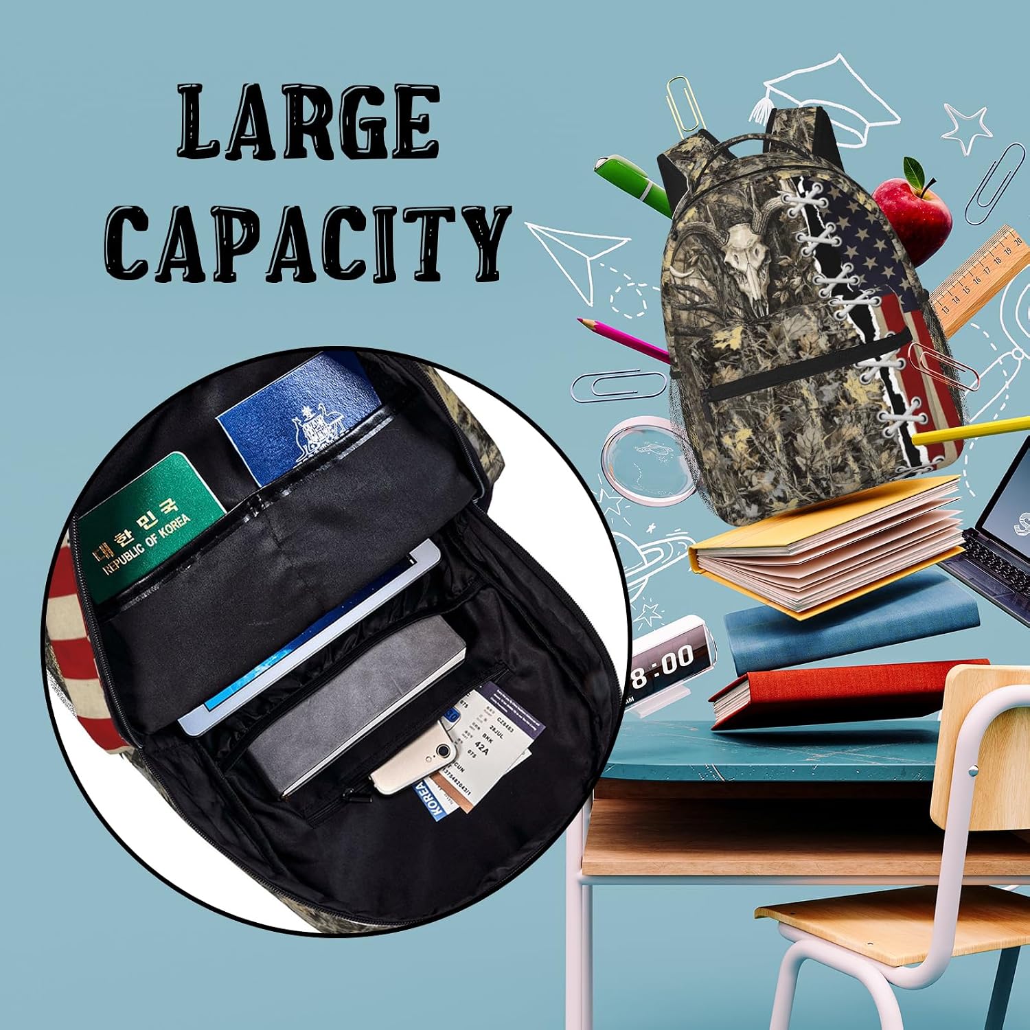 Bookbag For Boys Camo Hunting American Flag Backpack Bookbag For Girls Boy School Lightweight Daypack School Backpack For Boy 8-12 Children Teens Elementary Middle Students image 5