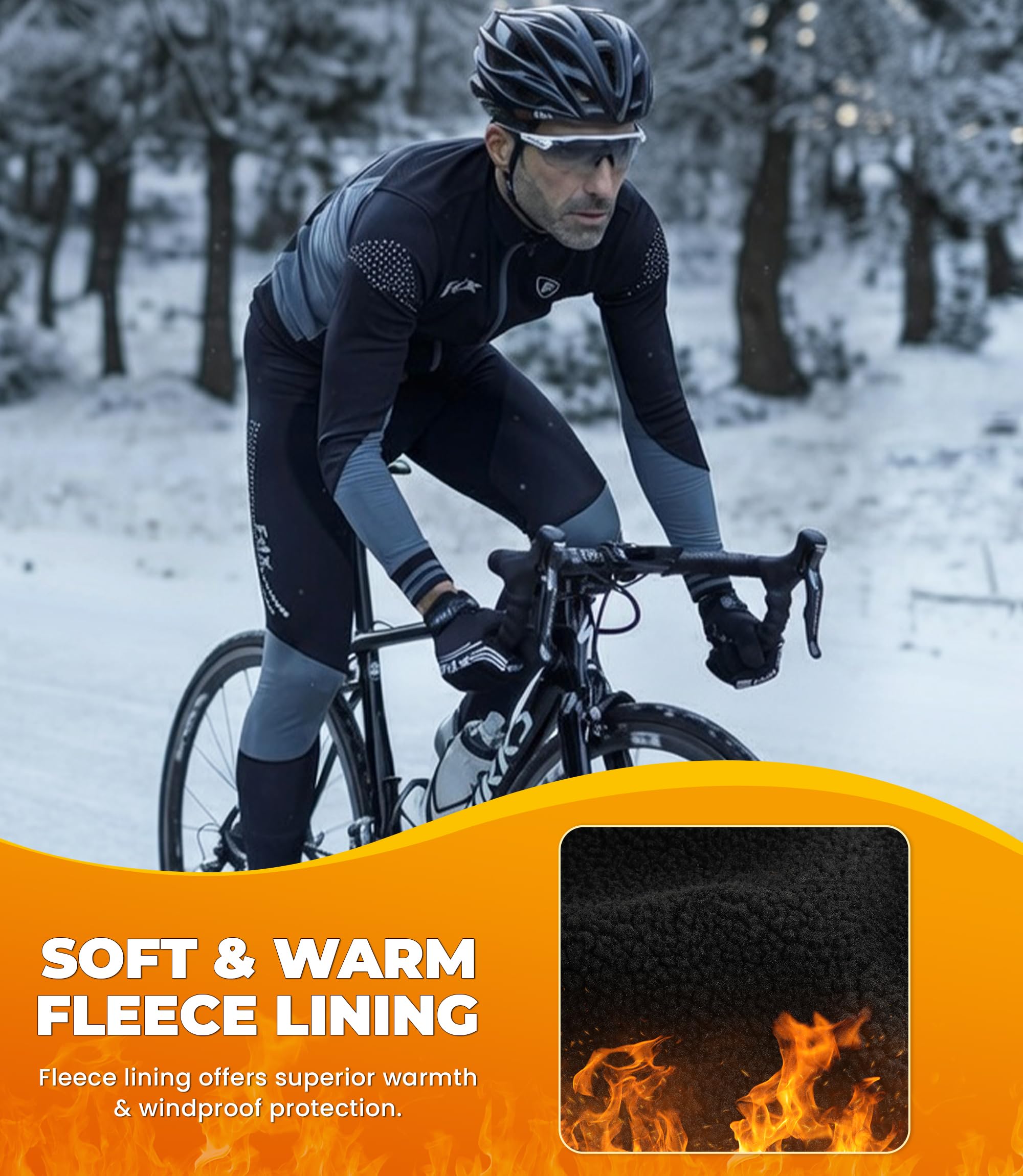 FDX Guanti Bici Termici Invernali – Antivento e Traspiranti con Palmo Imbottito in Gel, Touchscreen Sensibile, Guanti per MTB, Ciclismo su Strada, Running e Outdoor