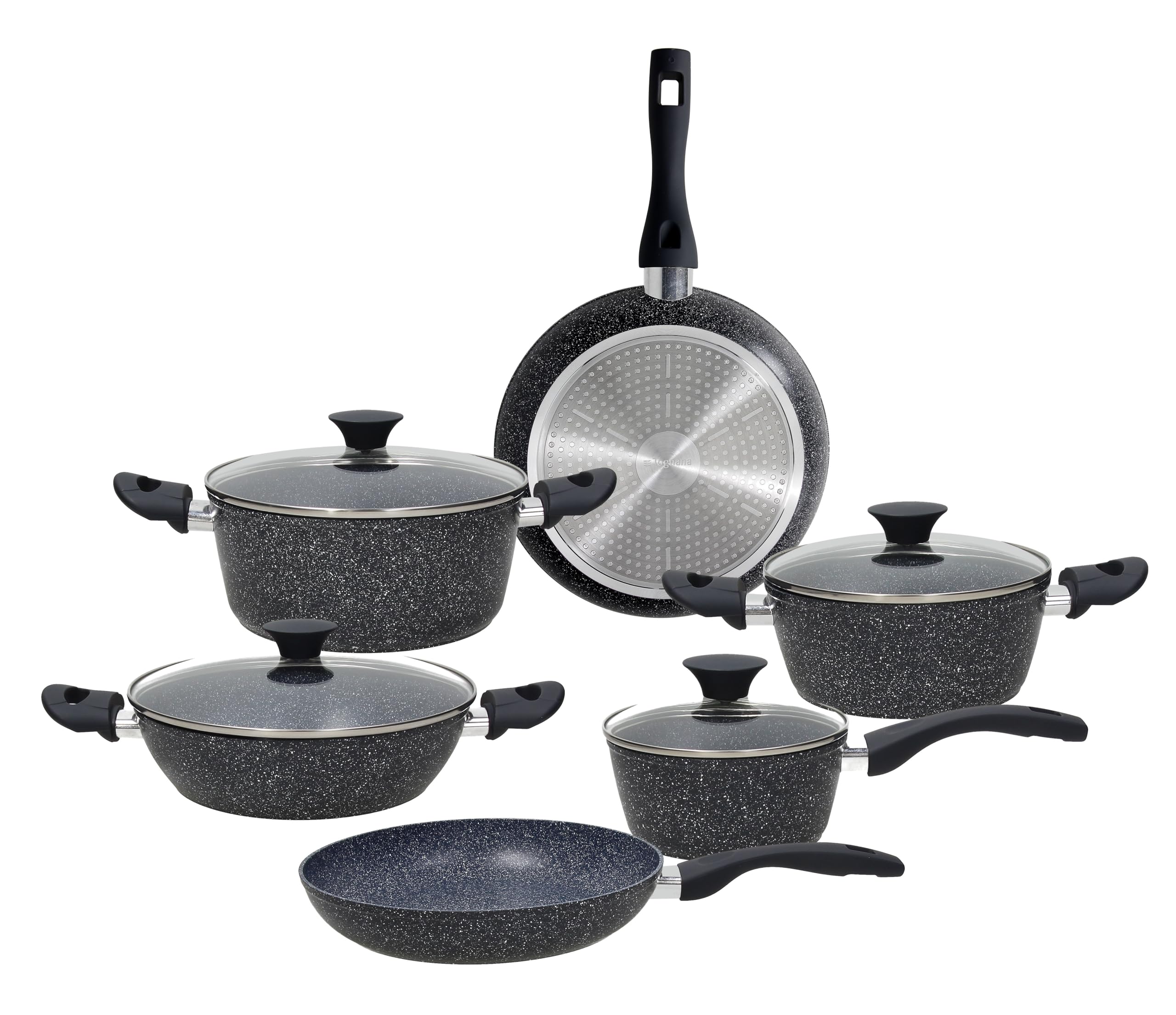 Tognana, Black Gemstone, batteria pentole e padelle 10 pezzi, alluminio, nero