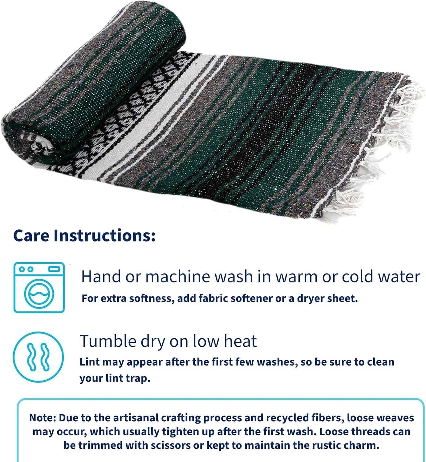 La Montana Mexican Blankets and Throws, 4 Pk, 74"x50" - Made in Mexico, Lightweight Yoga Blanket for Schools, Studios, Outdoors, Camping, Picnic, Decor - Machine Washable, Forest Green/Charcoal/White
