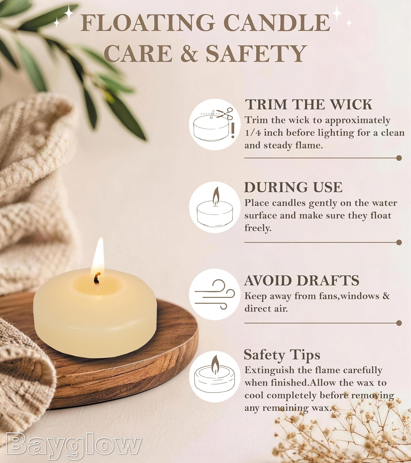 Floating Candles Centerpieces 2-Inch - 24 Pack Ivory Small Wax Unscented Dripless Round Off White Floating Candles 4-6 Hours Long Burning Water Velas Flotantes Wedding Table Christmas Decor