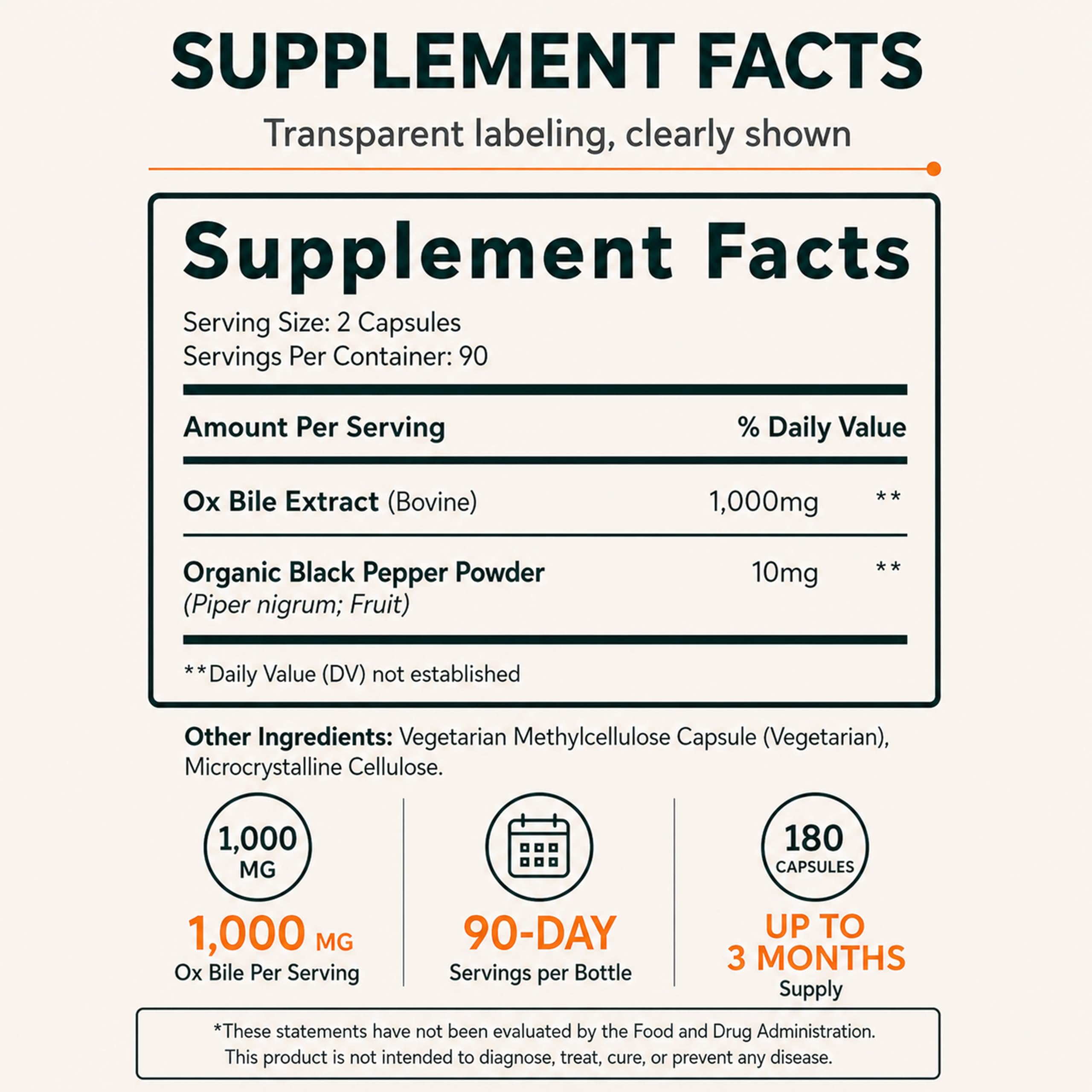 Grass-Fed Ox Bile 1000mg Extract - Digestive Enzymes Support - Ox Bile Salts for No Gallbladder - Supplements with Black Pepper - Supports Digestive Health - Bovine Salts Supplement - 180 Count — Amazon image 4