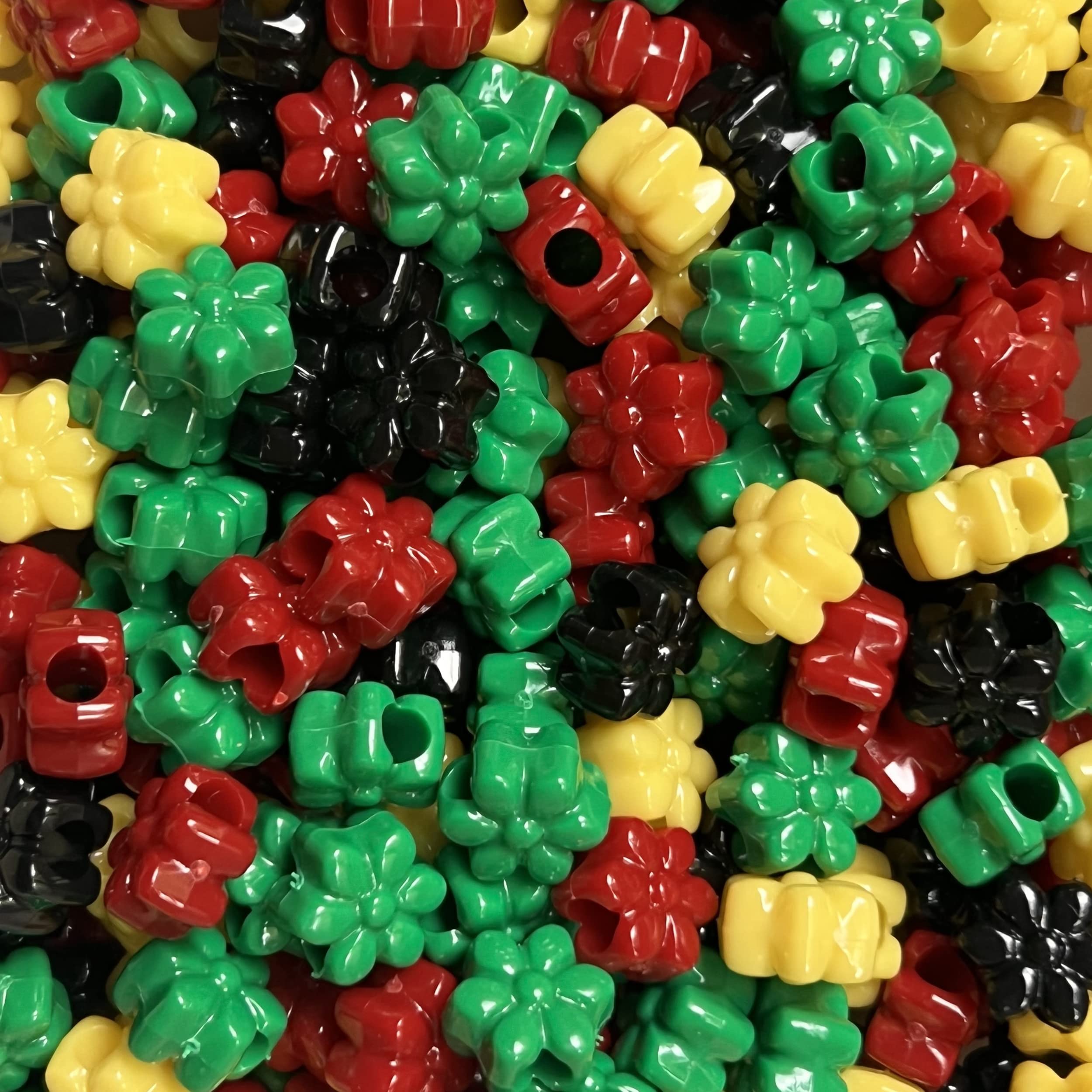 Flower Beads Rasta Mix Red Yellow Green Black Large Hole Pony Beads Made in USA (B07921)