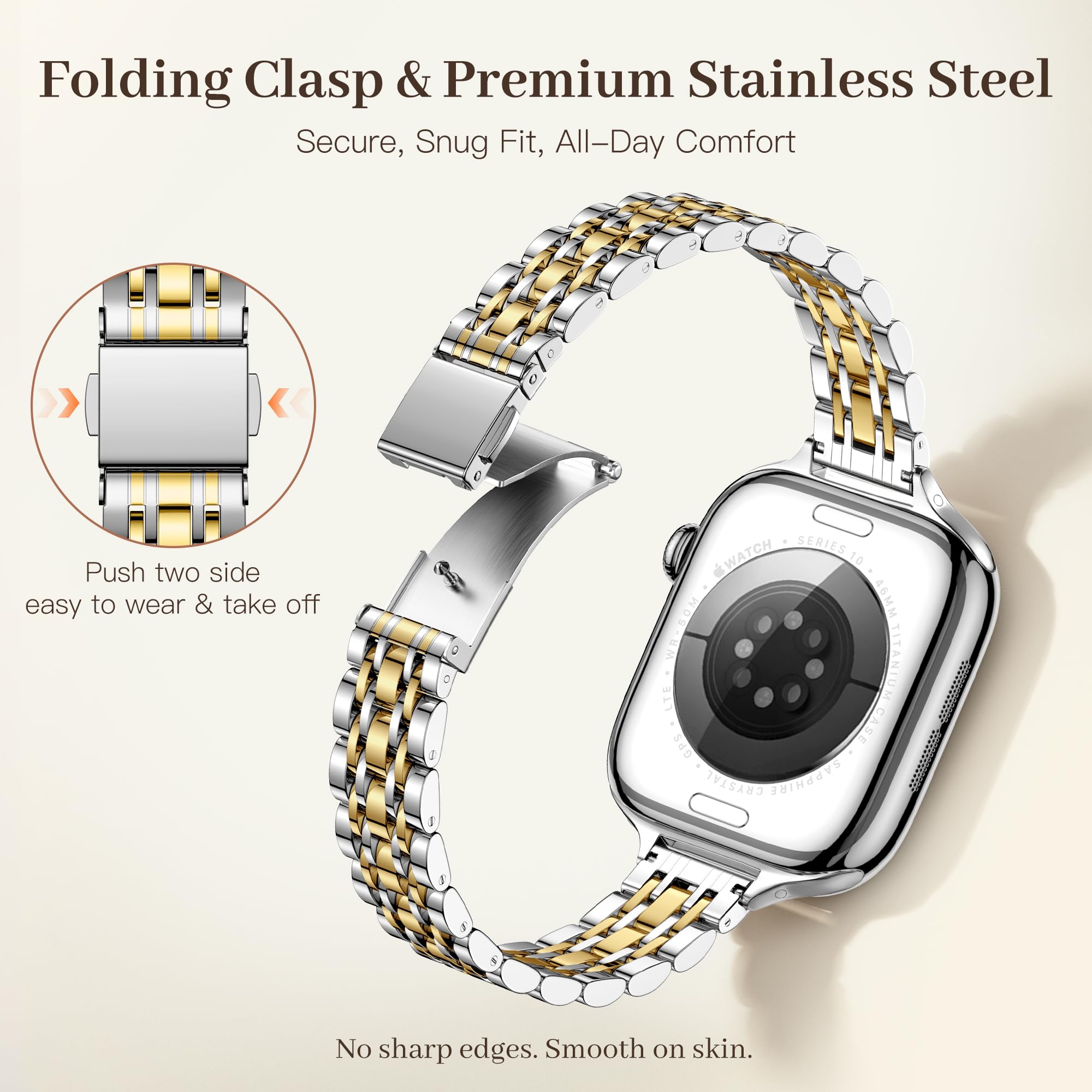 Lerobo Bracelet fin en métal compatible avec les bracelets Apple Watch pour femme 40 mm, 41 mm, 42 mm, 38 mm, 44 mm, 45 mm, 46 mm, 49 mm, bracelet fin et élégant en acier inoxydable pour iWatch Series