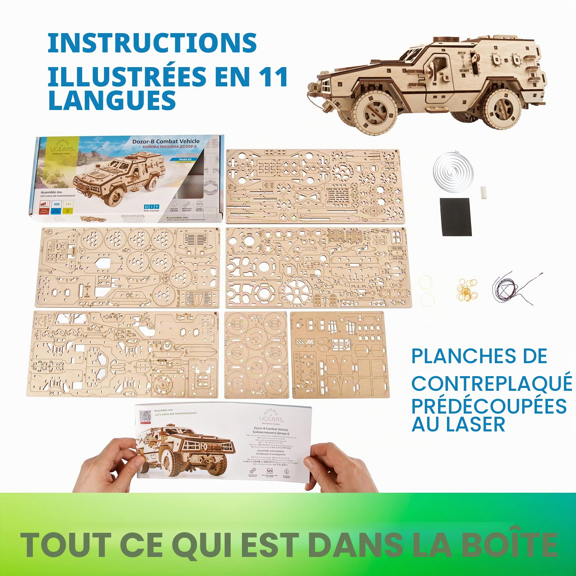 UGEARS Dozor-B Maquette en Bois a Construire Voiture - Puzzle 3D Bois Véhicule de Combat Mecanique - Casse Tete Adulte Construction Bois Puzles 3D pour Assembler et Améliorer la Créativité