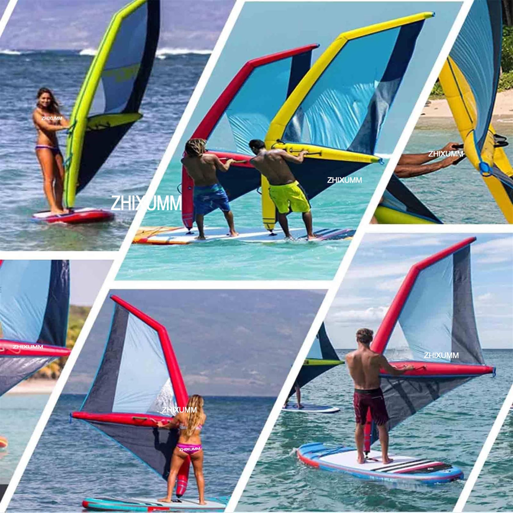 Sup Professional Inflatable Paddle Board, Inflatable Sail Professional, 435 X 188 Cm Windsurfing Kites, Oxford Cloth + Pvc Niebieskie I Czerwone SkrzydłO Dmuchane, 360° Obrotowa Podstawa