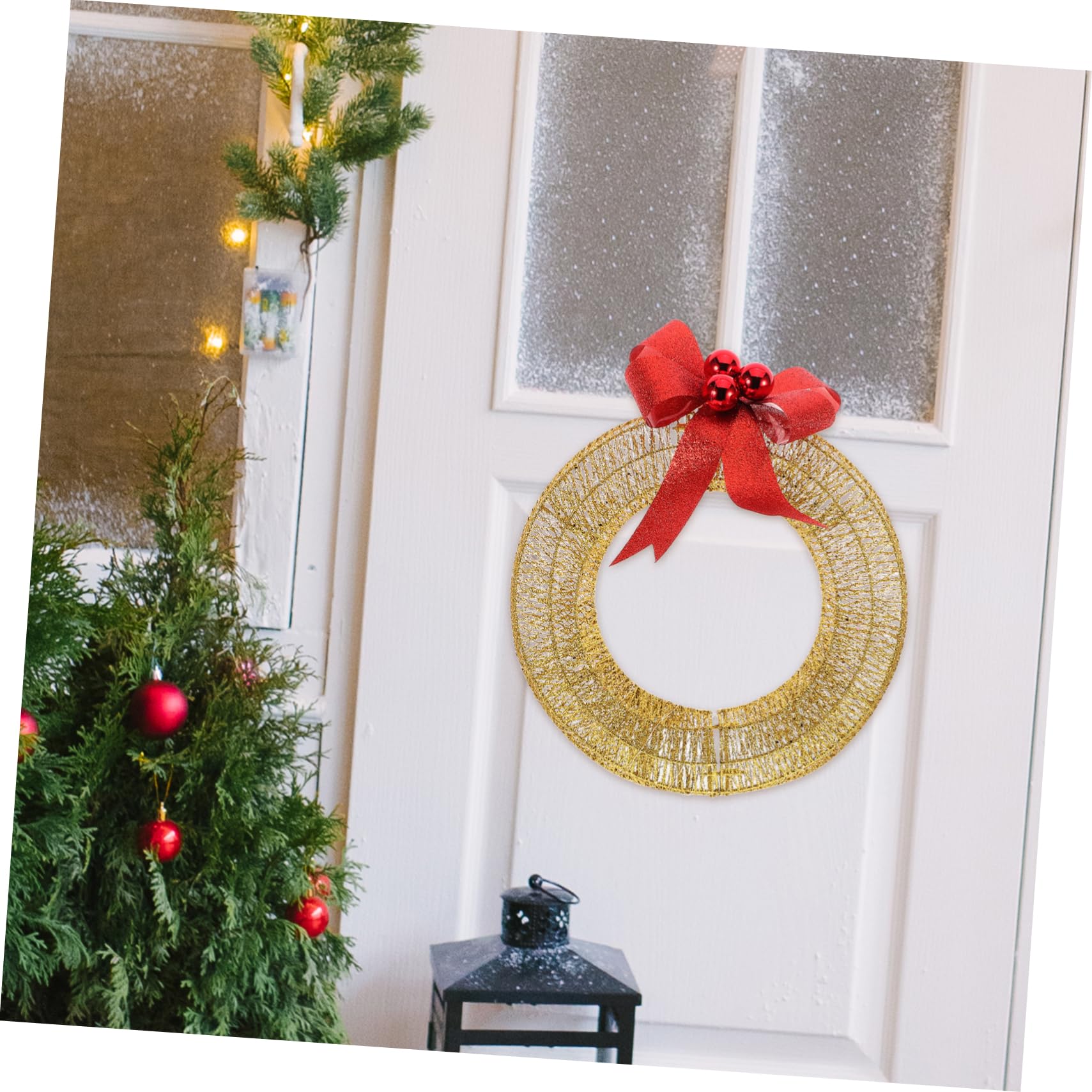 Cabilock Leuchtender Kranz mit Warmweißen Led-lichtern Weihnachtsschleifenkranz für Festliche Dekoration Winterlicher Türkranz für Innen und Außenbereich