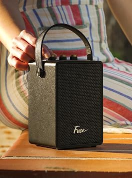 Fuse Andle Vintage Retro Bluetooth Speaker with Vegan Leather Handle | Portable Speaker with Smartphone Connection | USB & AUX Input | Stylish Black Wood Exterior