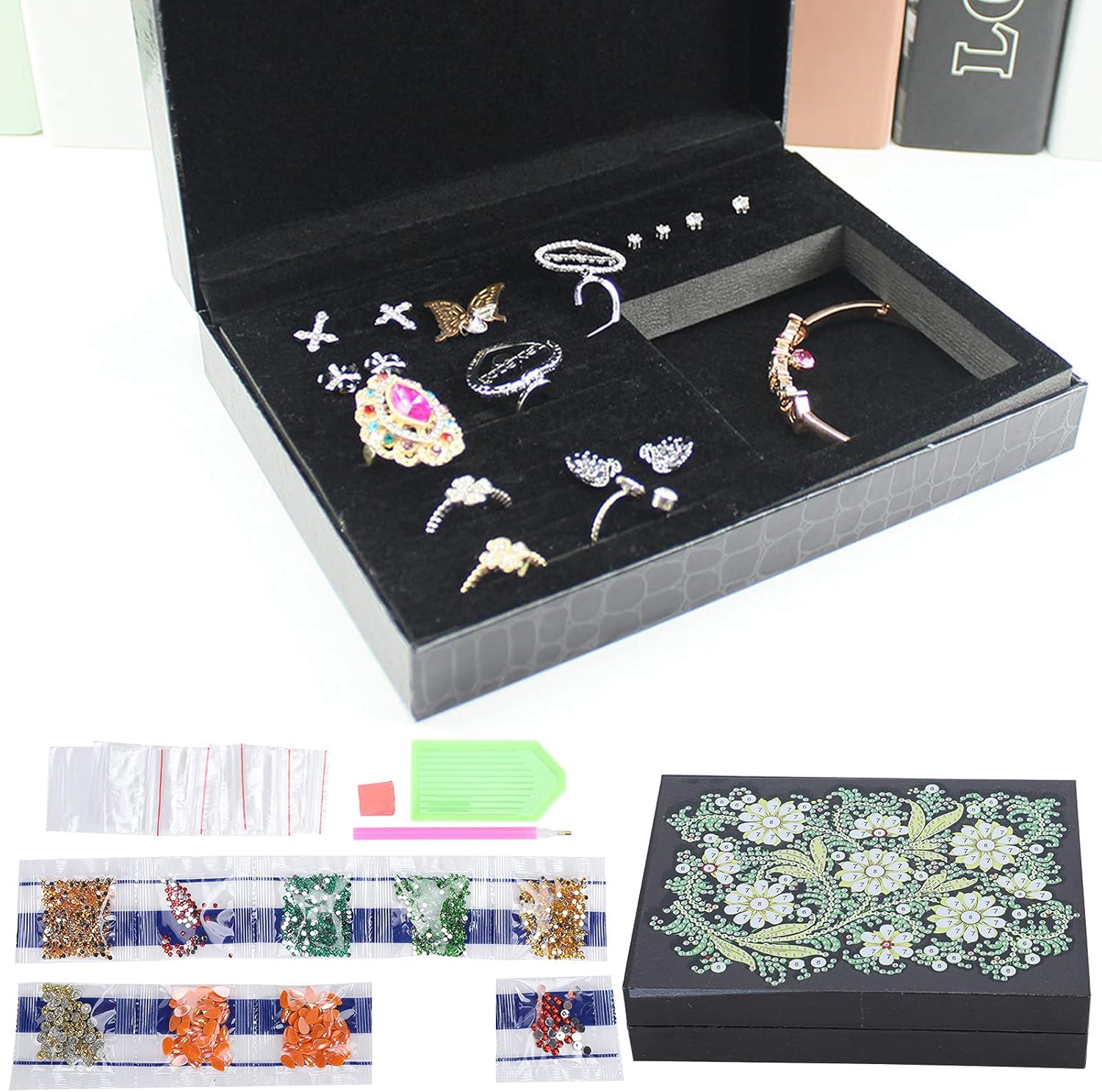 Pssopp 5D Diamond Painting Kit, Special?Shaped Diamond Painting Jewelry Box Creative Earring Storage Container Art Decor