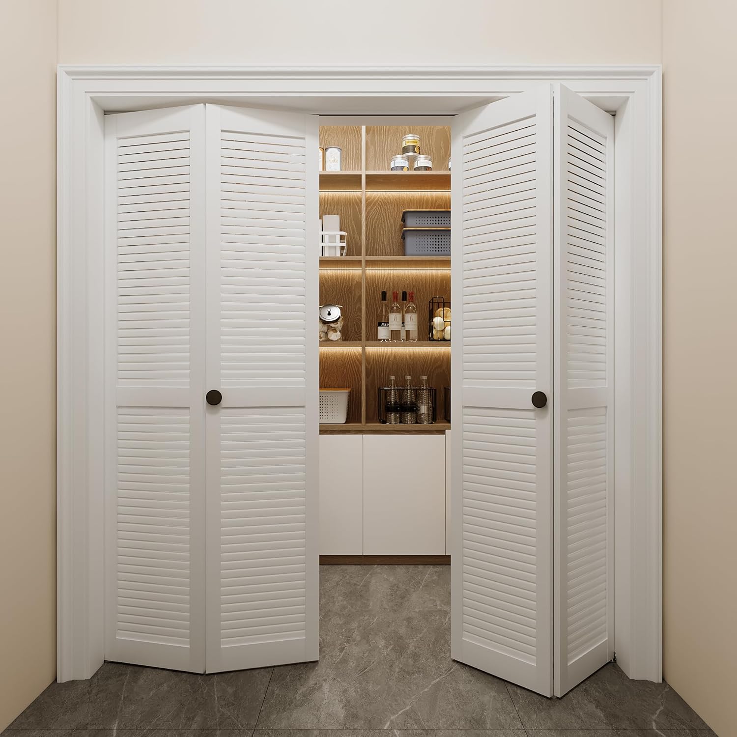 Lioncode Bifold Closet Door for 24"x80" Opening(Double 12"x78"), Solid Wood Core with MDF, PVC Surface, Include Door and Hardware Kit, Louvered Panel Interior Door fit for Closet, Pantry, Laundry Room