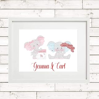ELEPHANT COUPLE Personalised Customised Word Cloud Art Unframed Print Poster Canvas Framed Frame A4 A3 A2 A1