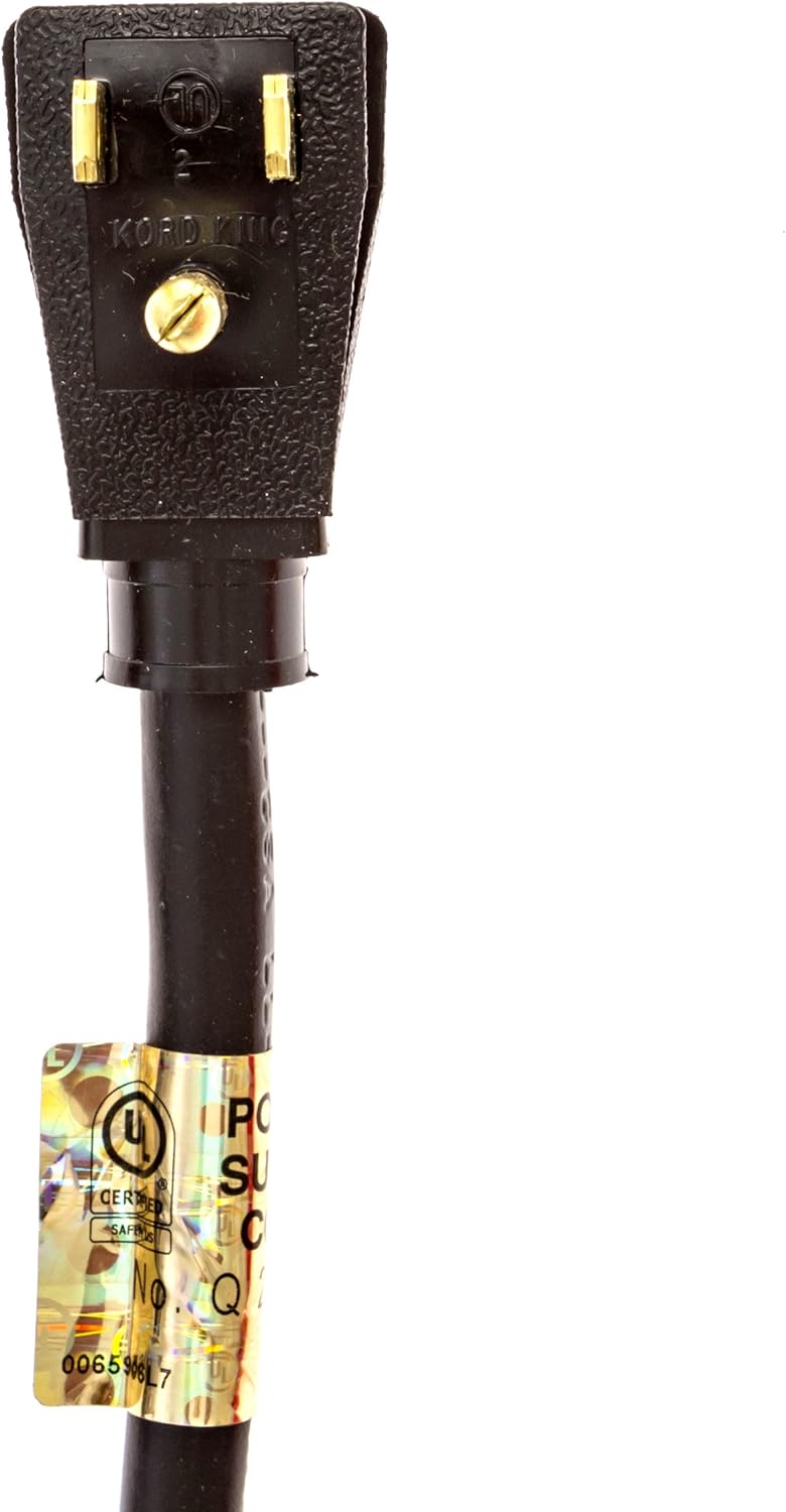 USA Made Industrial Grade 3-Prong SJT 14/3 UL-Certified Replacement Power Supply Cord, 10 Ft Coiled with Right Angle Plug and Bare Ends (Black)