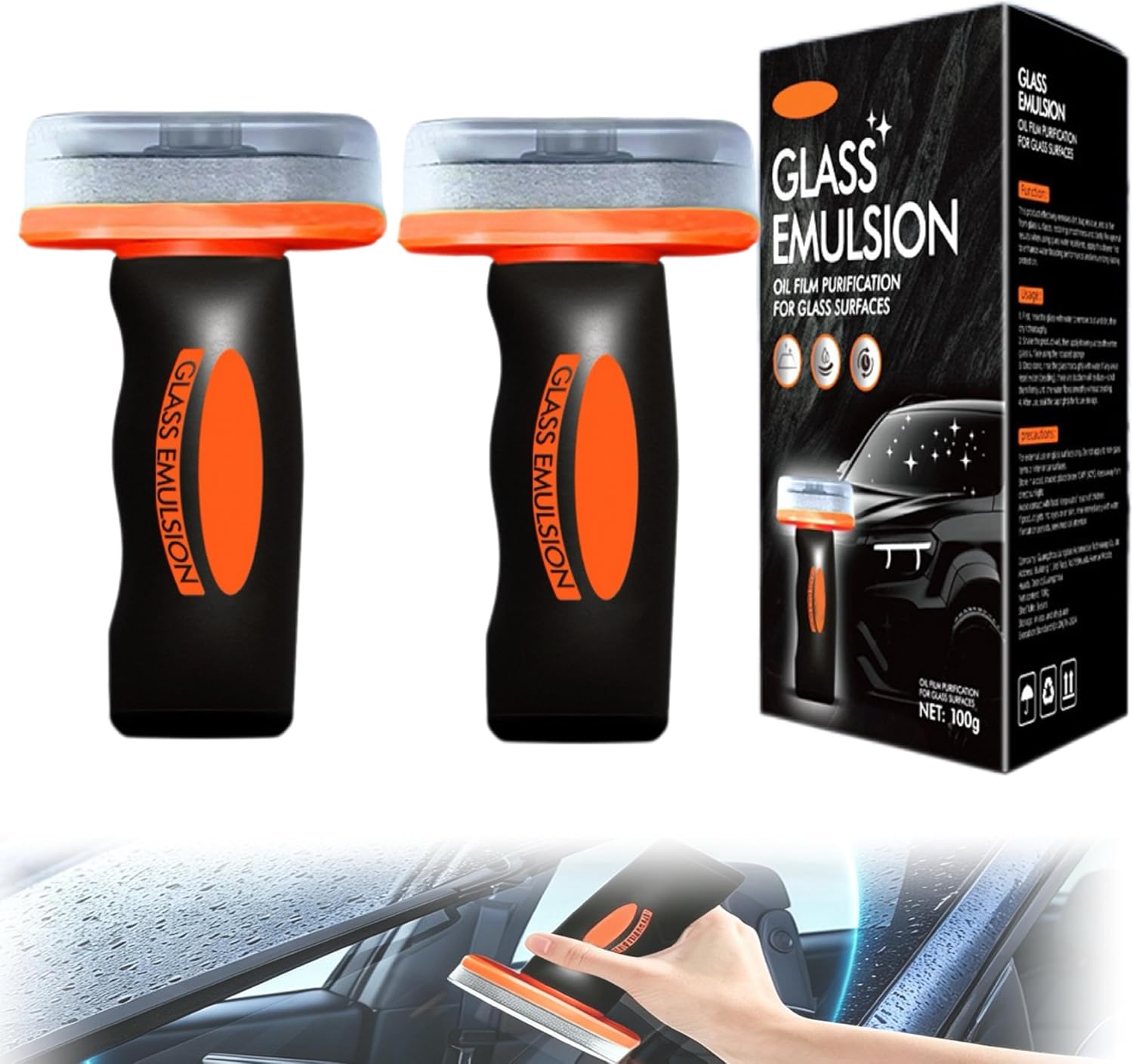 Handheld Glass Oil-Film Remover, 2026 New Car Glass Oil Film Cleaner Emulsion Cleaner Glass Cleaning Board, Glass Emulsion for Car Windows (2 Pcs)