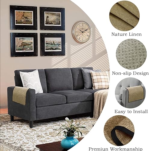 Miniatura 3 de Zenhouse - Fundas de lino para brazos de sofá para sillas y sofá, protector antideslizante de muebles, juego de 2, caqui