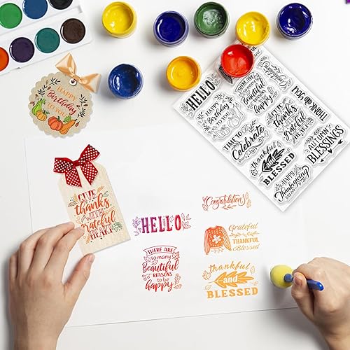 Miniatura 4 de INFUNLY Sellos de palabras con palabras de bendición, sellos transparentes para hacer tarjetas, sellos transparentes con texto en inglés "Thank