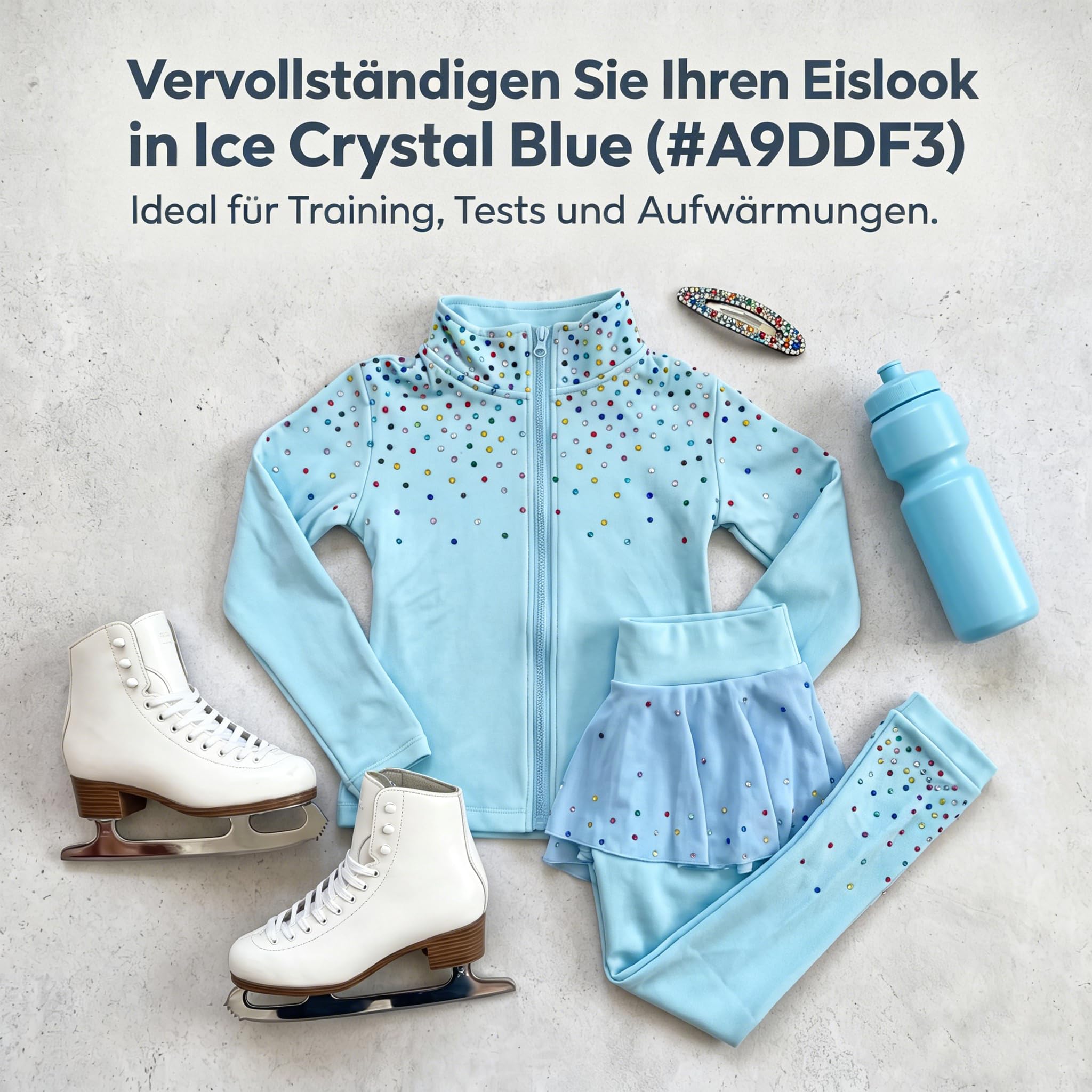 Eiskunstlauf Trainingsanzug-Set, Eiskleid-Set mit bunten Strasssteinen und Rockdesign für Kinder und Erwachsene