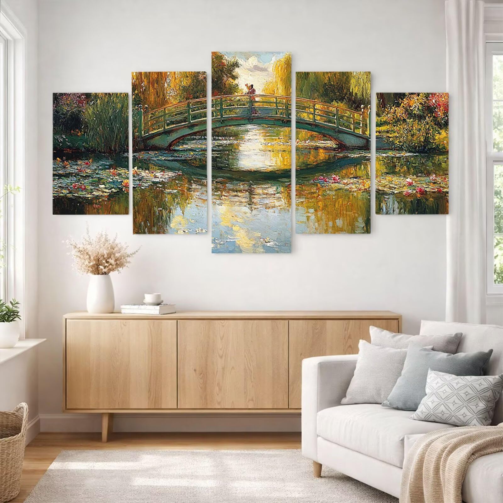 5 Pack Leuchtend Malen Nach Zahlen Erwachsene Brücke Drei Größen YCBZ-0209 | DIY Set Erwachsene mit Pinselset Acrylfarben Set Fünf Leinwand zum Bemalen Abstrakt für Deko Wohnzimmer Geschenke für Frauen