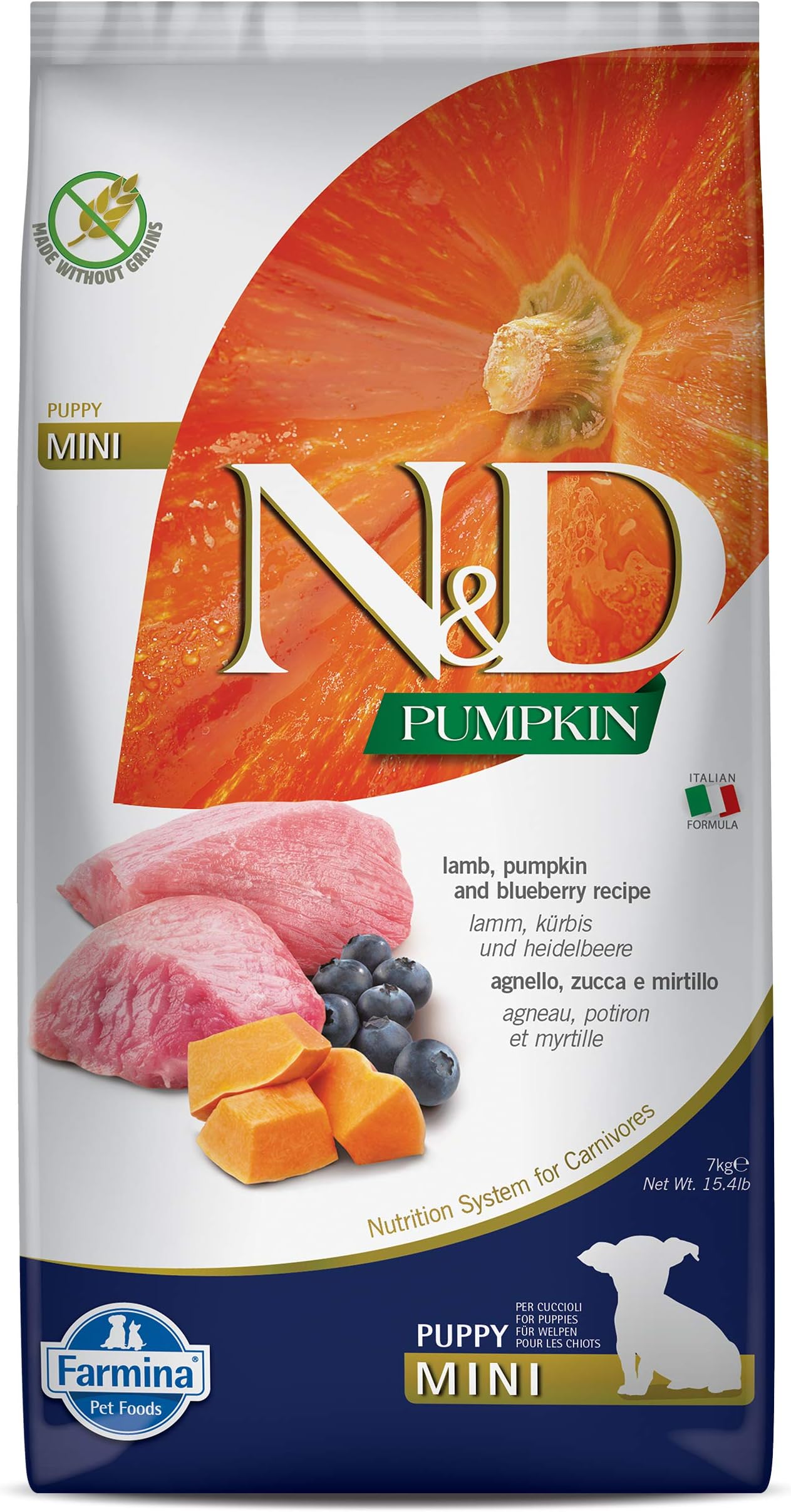 N&D Pumpkin Puppy Mini Dog Food | Lamb, Blueberry & Pumpkin |Rich in Anti-oxidants | Complete Food for Puppies | 7kg | No Artificial Preservatives