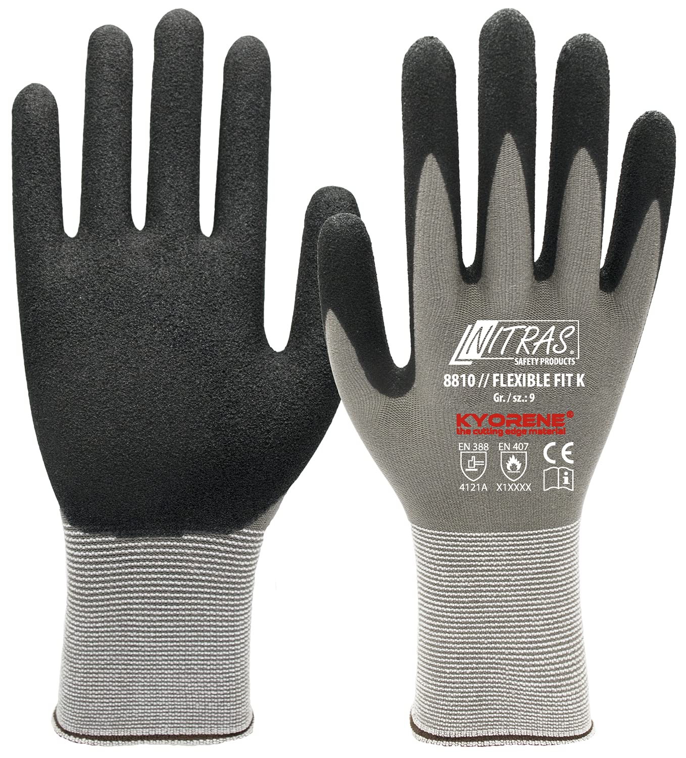NITRAS 8810 FLEXIBLE FIT K Rękawice robocze - EN 388 - Szare/Czarne - 07/S