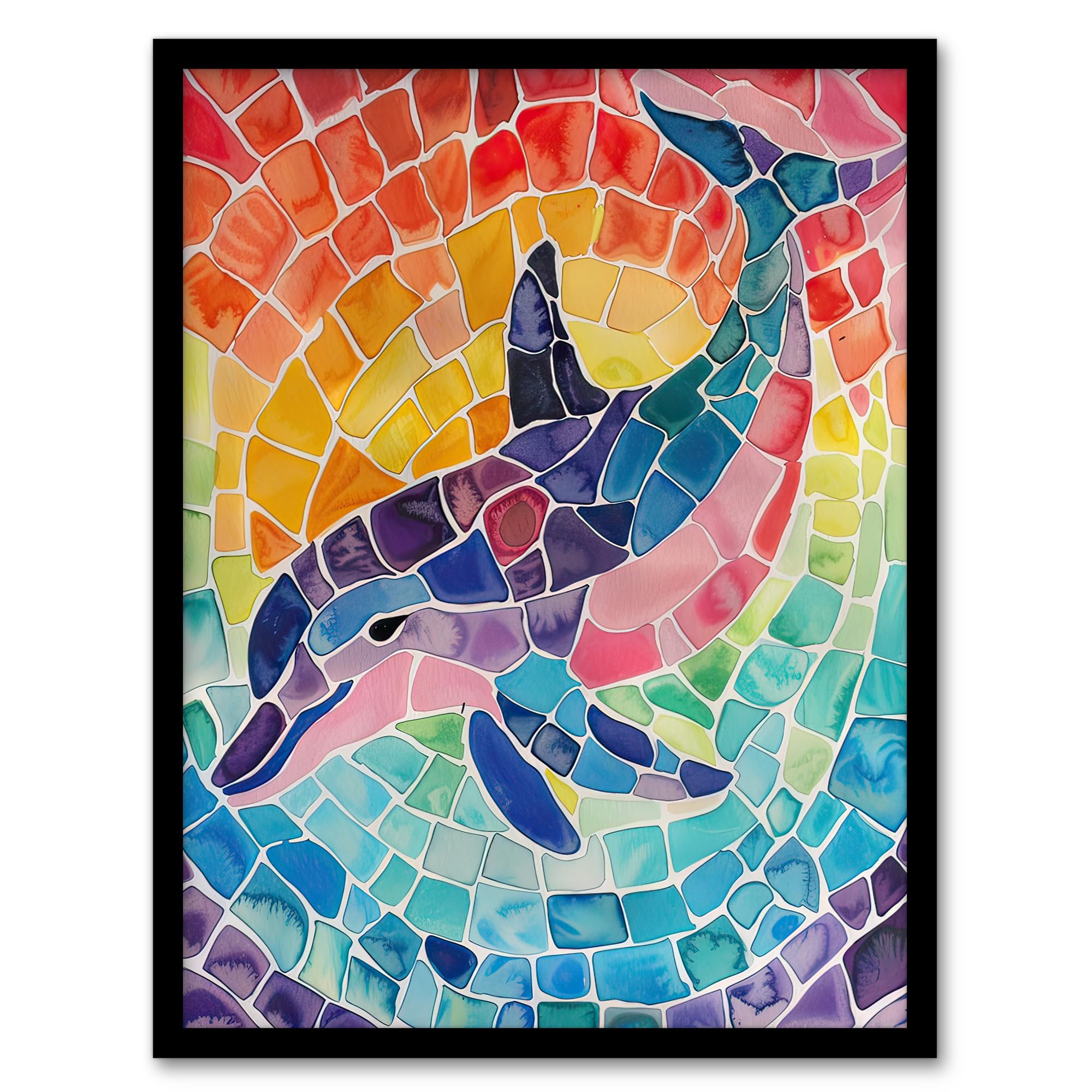 Artery8 Dolphin and Rainbow Mosaic Pattern Watercolour Kids