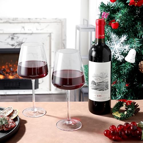 Miniatura 3 de Copas de vino tinto de 19 onzas sopladas a mano de cristal blanco cuadrado de alta calidad, juego de 4 copas de vino únicas grandes de tallo largo