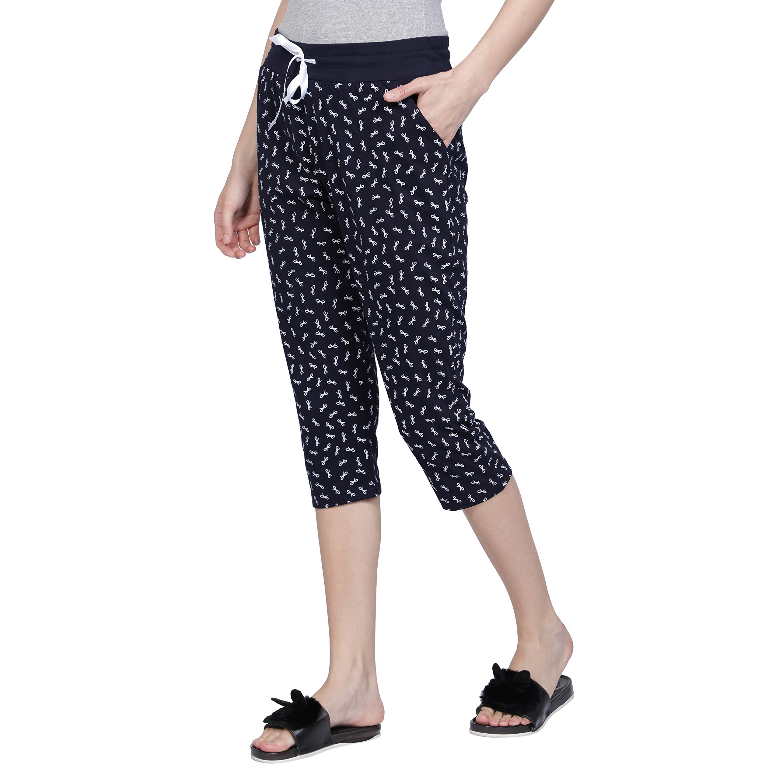 Club A9 Cotton Printed Lounge Capris for Women, Soft & Comfortable, Stylish Design, Ideal For Casual Outings | X-Large | Navy 1