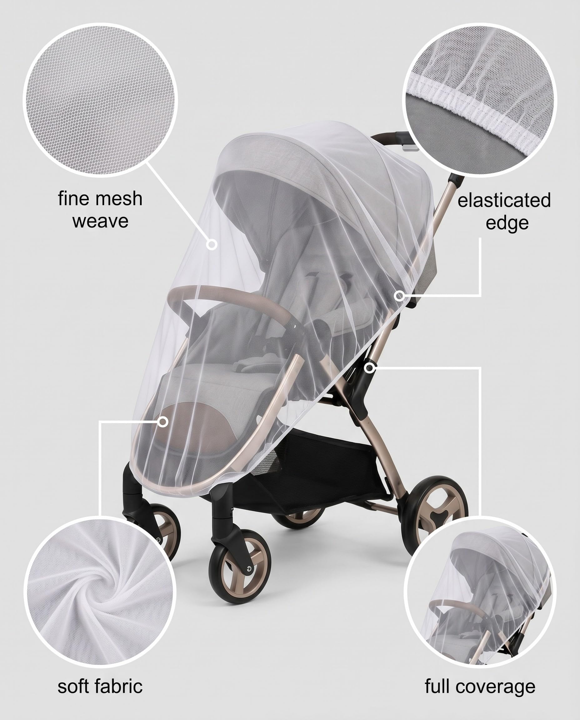 Zanzariera Universale Bianco 1pz per Passeggino Carrozzina Culla Neonato. Protezione Insetti e Zanzare, per un Sonno Sereno e Sicuro del Bambino.