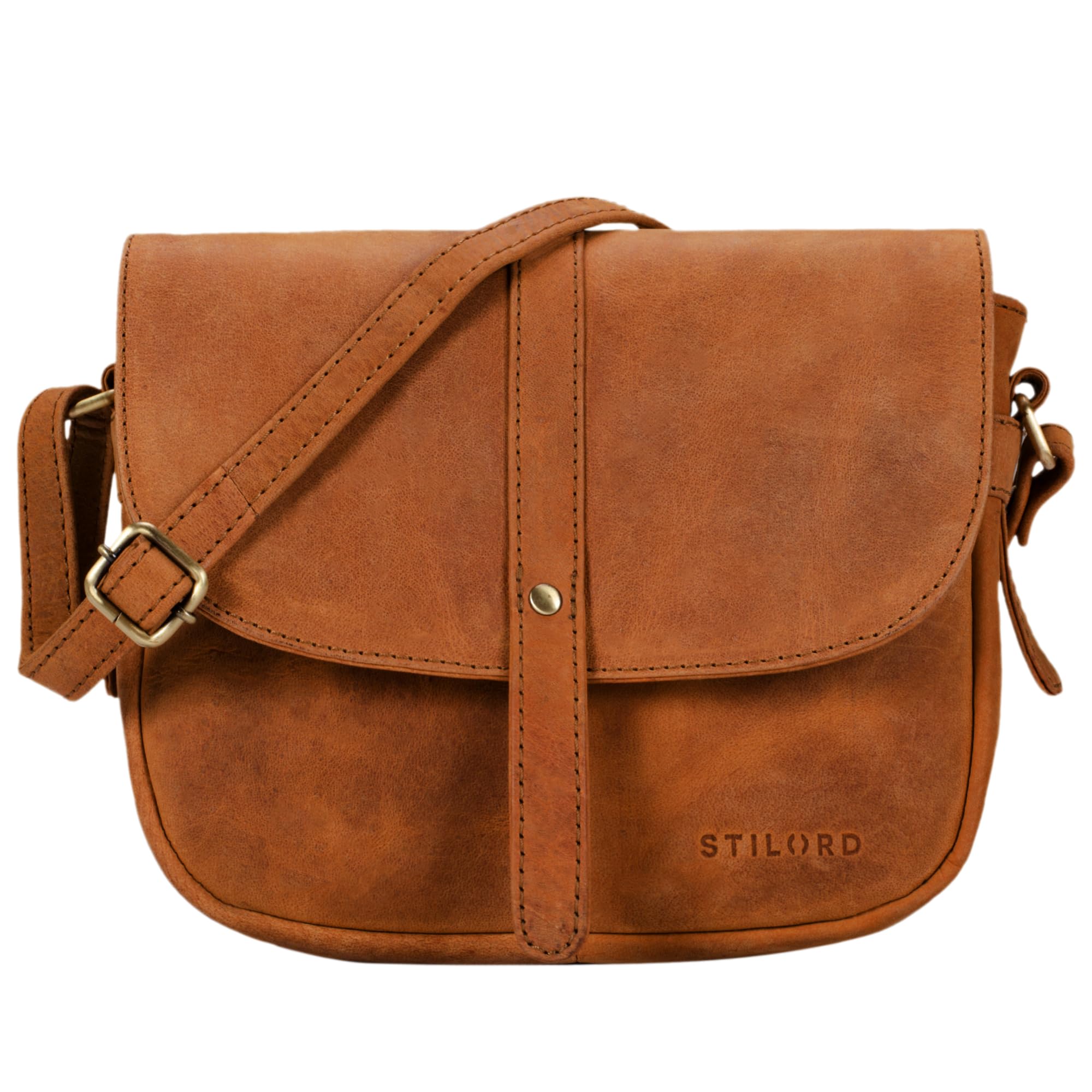 STILORD Kira Umhängetasche Frauen Leder Vintage kleine Handtasche zum Ausgehen Klassische Abendtasche Partytasche Freizeittasche Echtleder Farbe:Cognac - braun